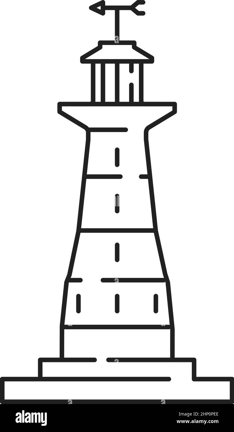 Leuchtturmsymbol. Marinesignalturm im Linienstil Stock Vektor