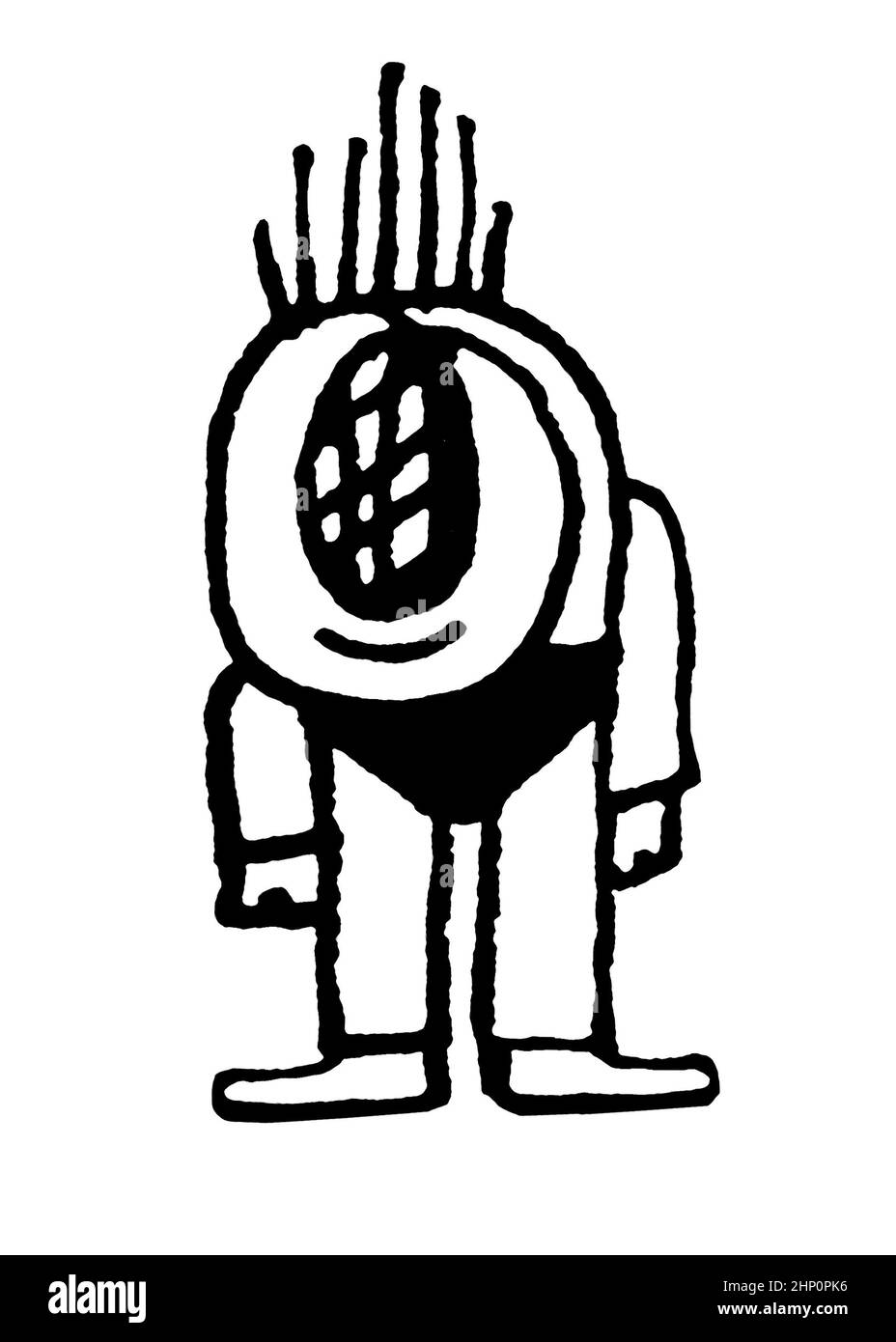 Vorderansicht skizzenhaften Stil niedlichen Baby Alien oder Roboter schwarz-weiß Illustration Stockfoto