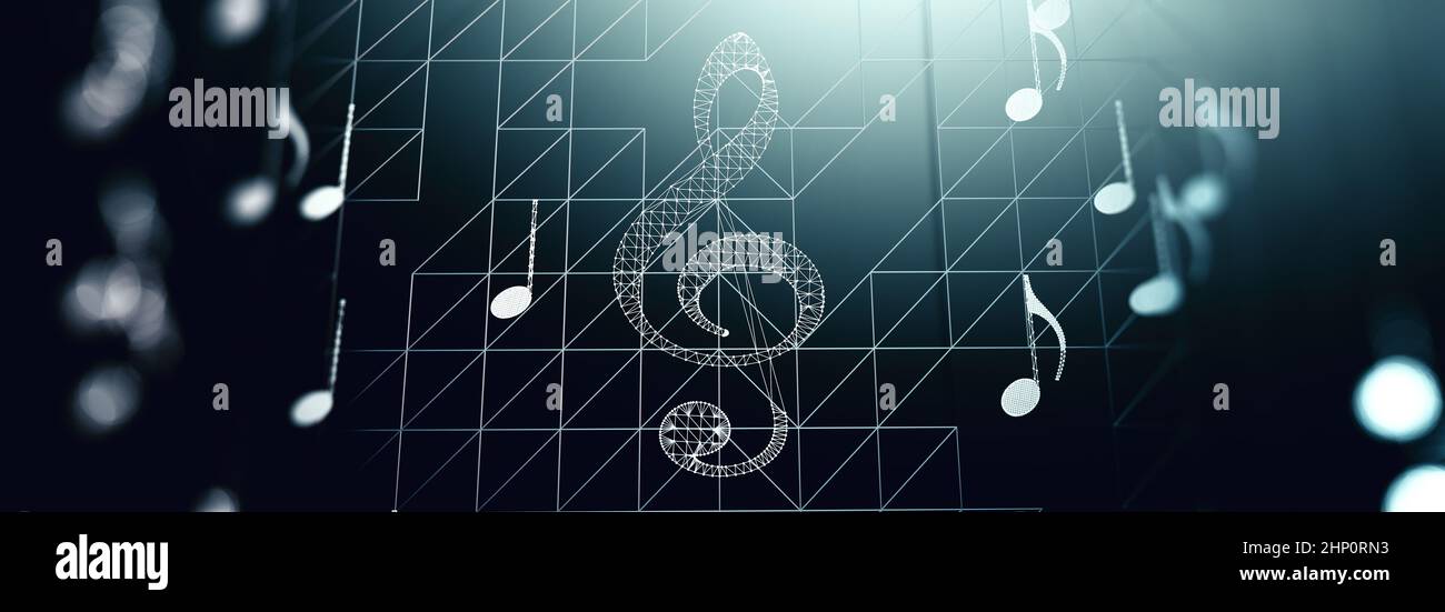Dubstep und Techno Musik abstrakter Hintergrund.3D Illustration. Clef key.Computing und Internet-Musikkonzept. Stockfoto
