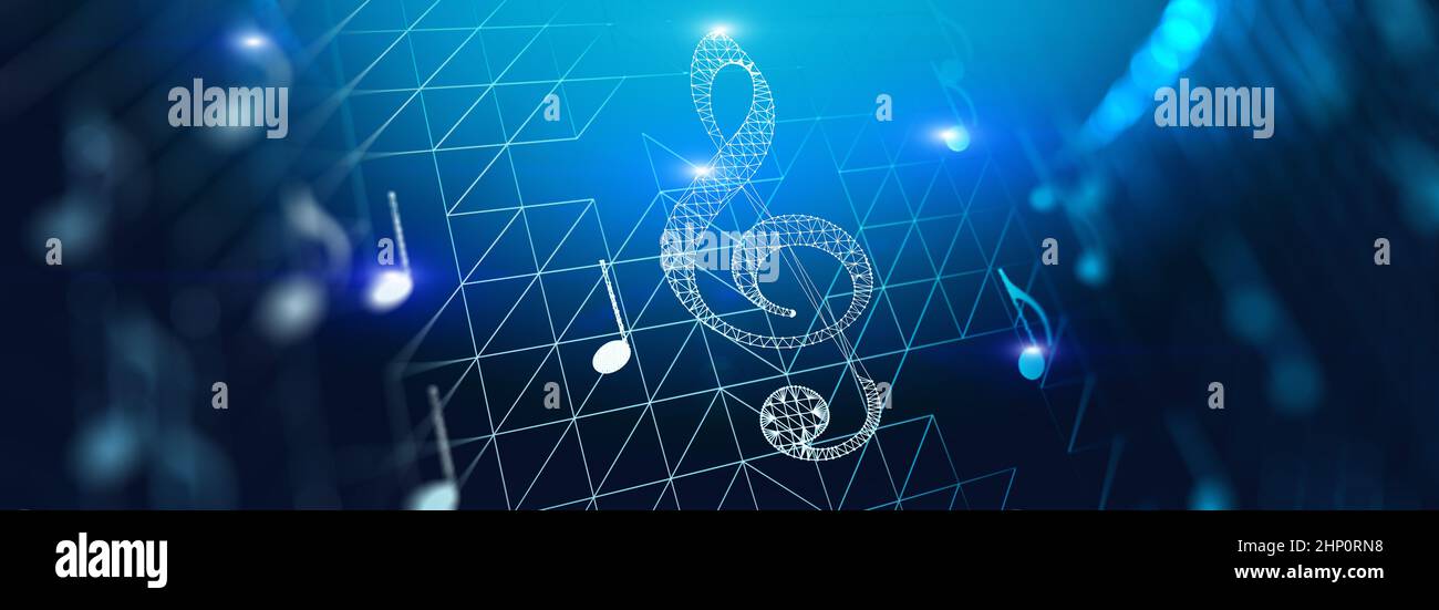 Dubstep und Techno Musik abstrakter Hintergrund.3D Illustration. Clef key.Computing und Internet-Musikkonzept. Stockfoto