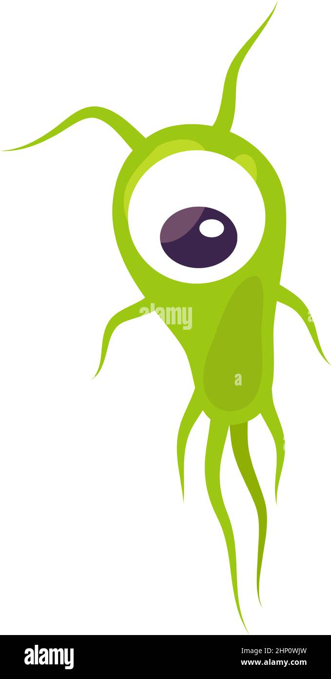 Grüne Mikrobe. Ein Auge Monster in lustigen Cartoon-Stil Stock Vektor