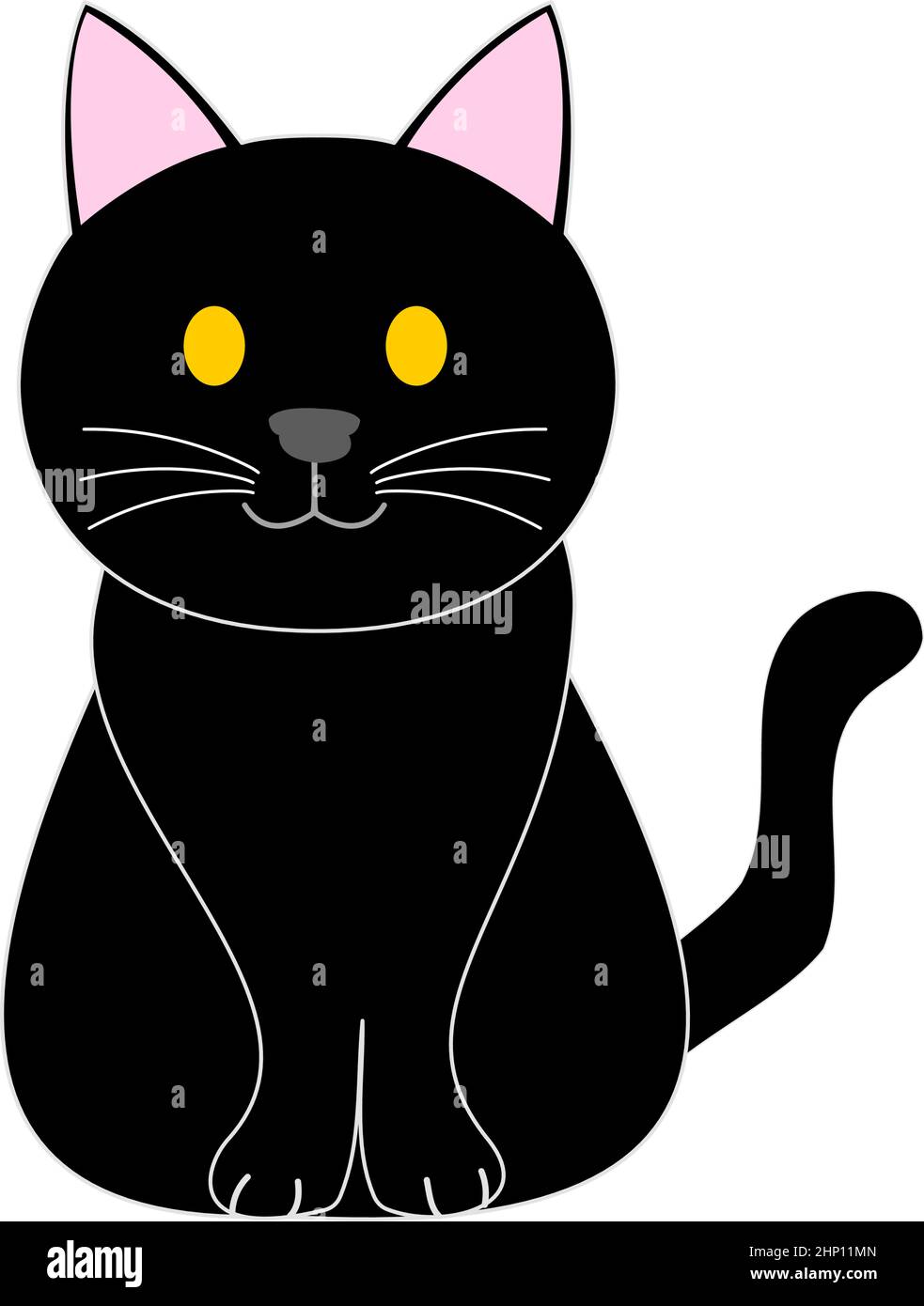 Eine schwarze Katze mit weißem Hintergrund Stockfoto