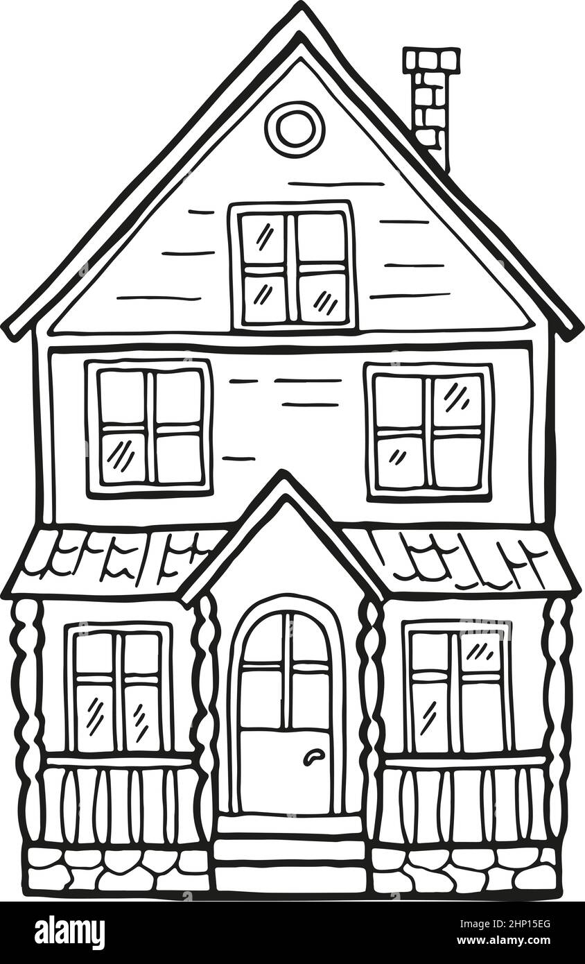 Niedliches Haus im handgezeichneten Stil. Gemütliches Doodle Zuhause Stock Vektor