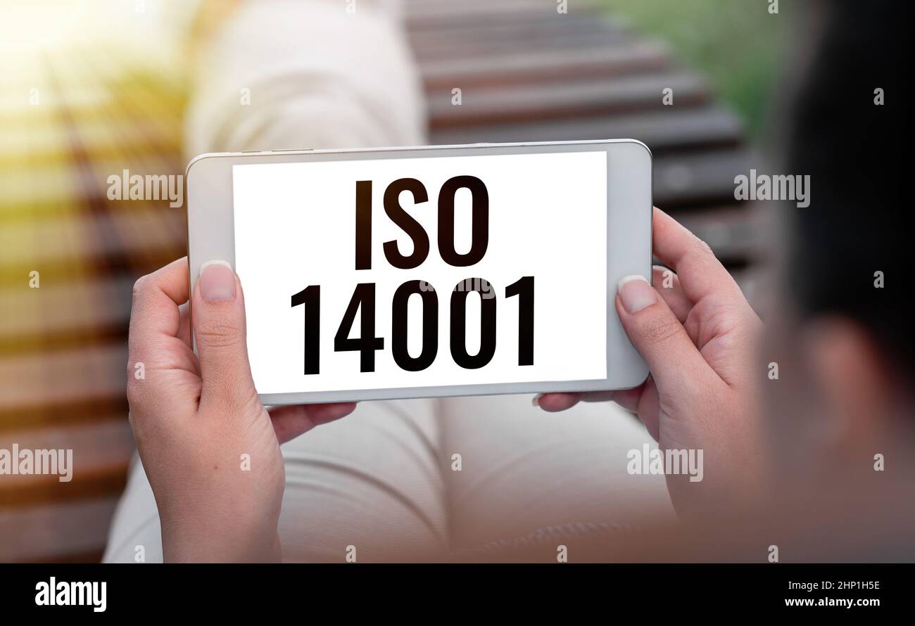 Konzeptionelle Darstellung ISO 14001, Business Approach eine Reihe von Standards für Umweltmanagement sprach- und Videoanrufe Connect Stockfoto