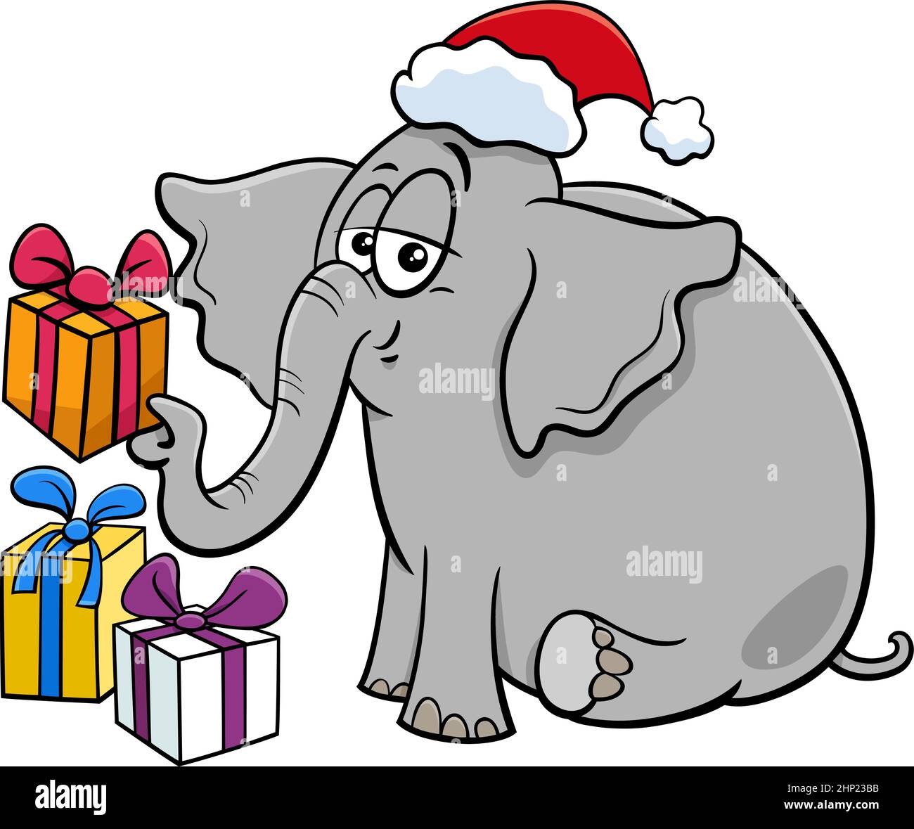 Cartoon Elefant Charakter mit Geschenk auf Weihnachtszeit Stock Vektor