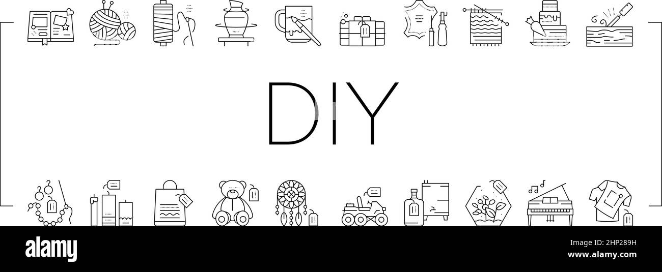Diy Handwerk Handgefertigte Sammlung Icons Set Vektor . Stock Vektor