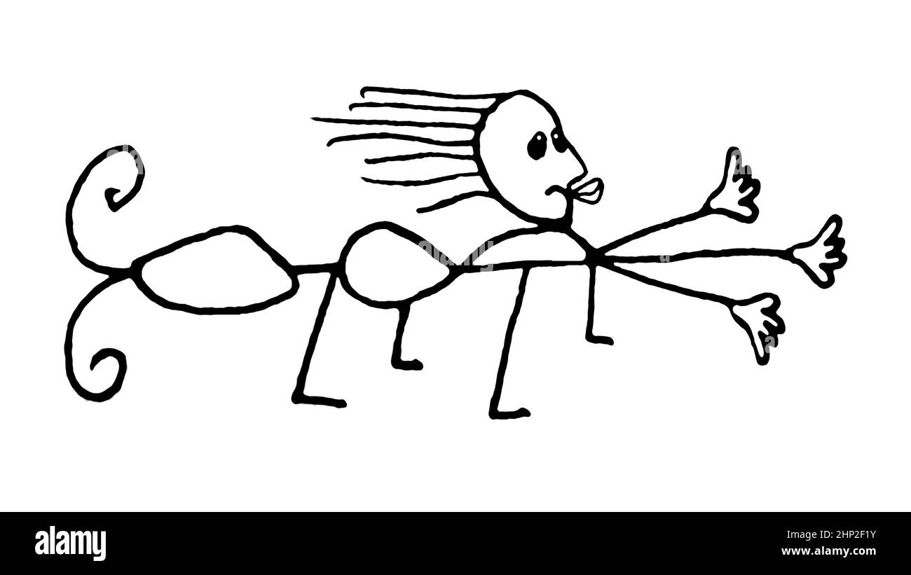 Schwarz und weiß skizzenhaften Stil Bleistift Zeichnung seltsam witziges Monster Stockfoto