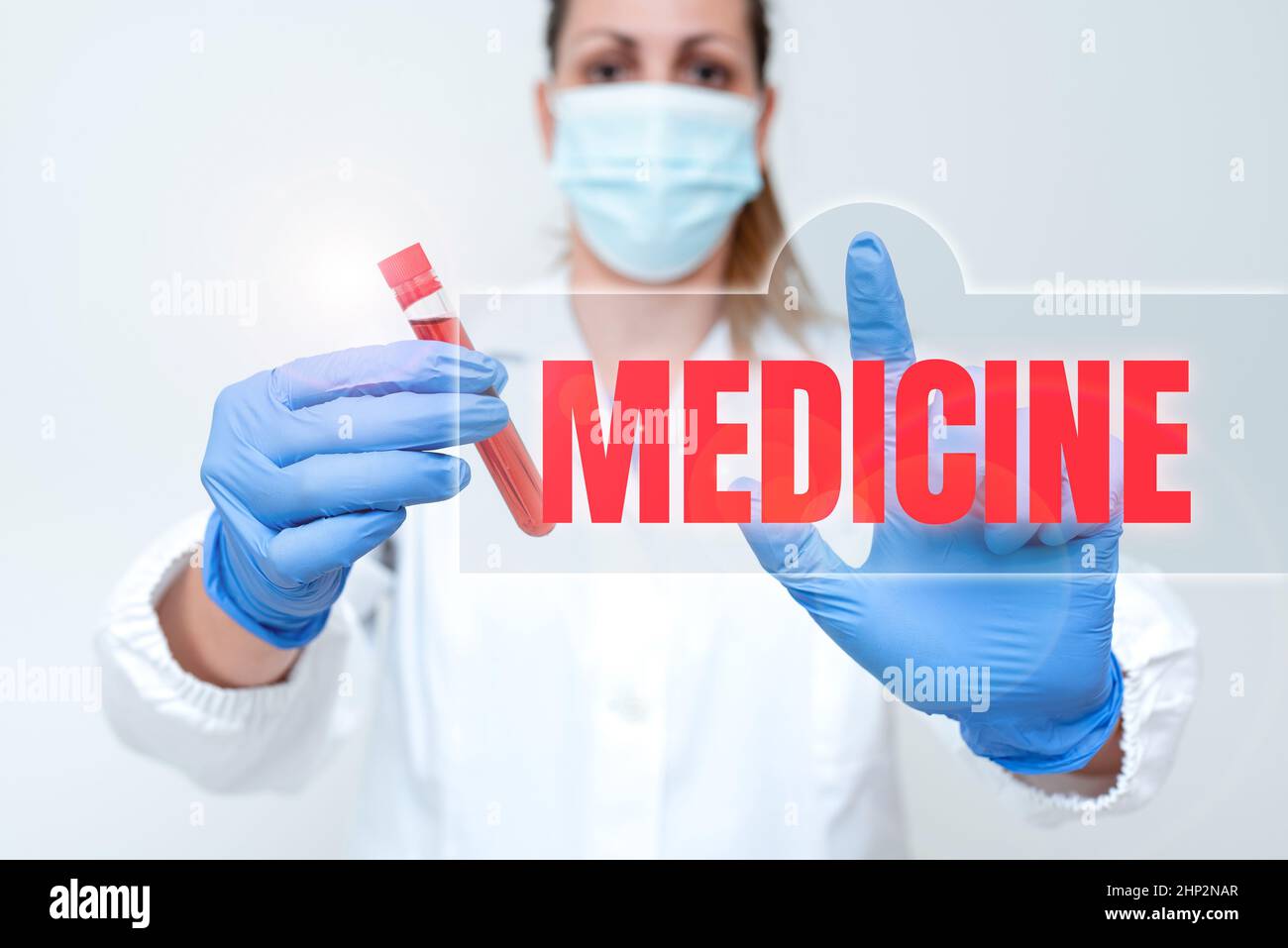 Schild mit Medizin, Wort auf Einer Substanz oder einem Präparat geschrieben, das zur Behandlung von Krankheiten verwendet wird Pillen, die toxische Viren untersuchen Virusentdeckung analysieren Neu Stockfoto