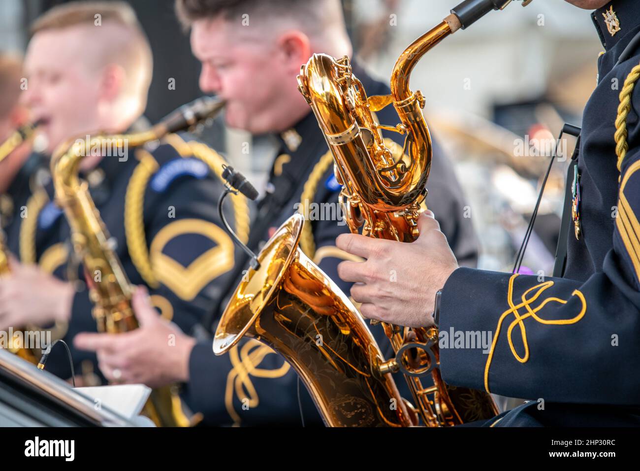 Die US Army Blues spielen Big Band Jazz beim National Folk Festival 2021 in Salisbury Maryland Stockfoto