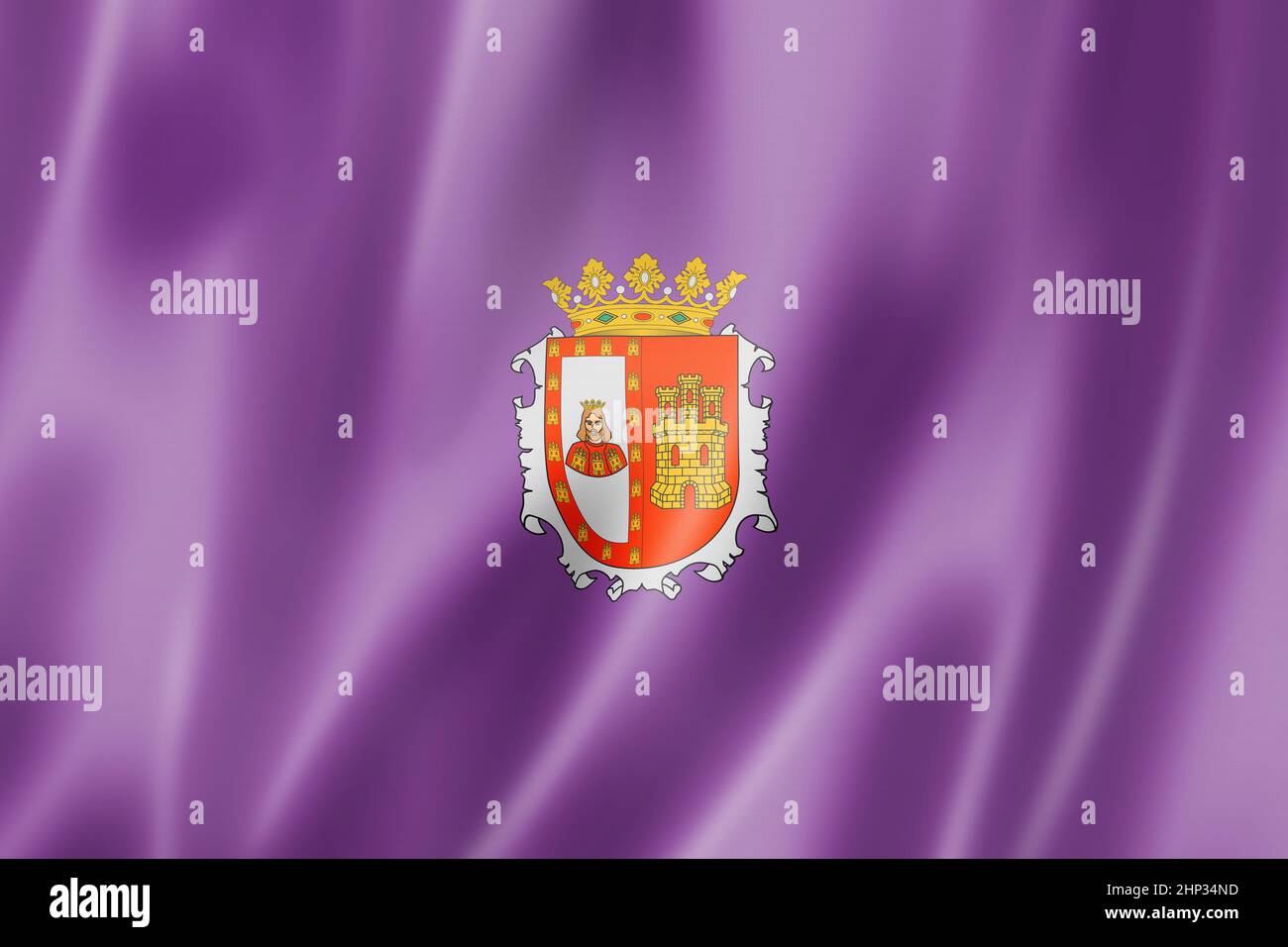 Burgos Provinzflagge, Spanien winkende Bannersammlung. 3D Abbildung Stockfoto