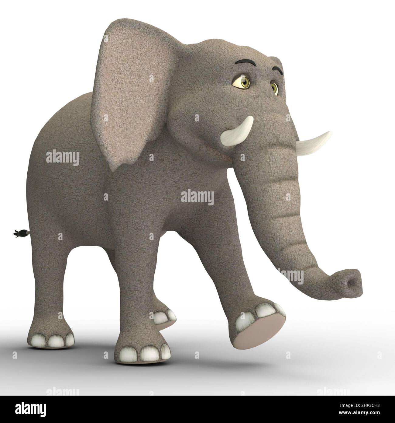 3D-Illustration eines niedlichen und lustigen Erwachsenen Cartoon Elefanten. Stockfoto