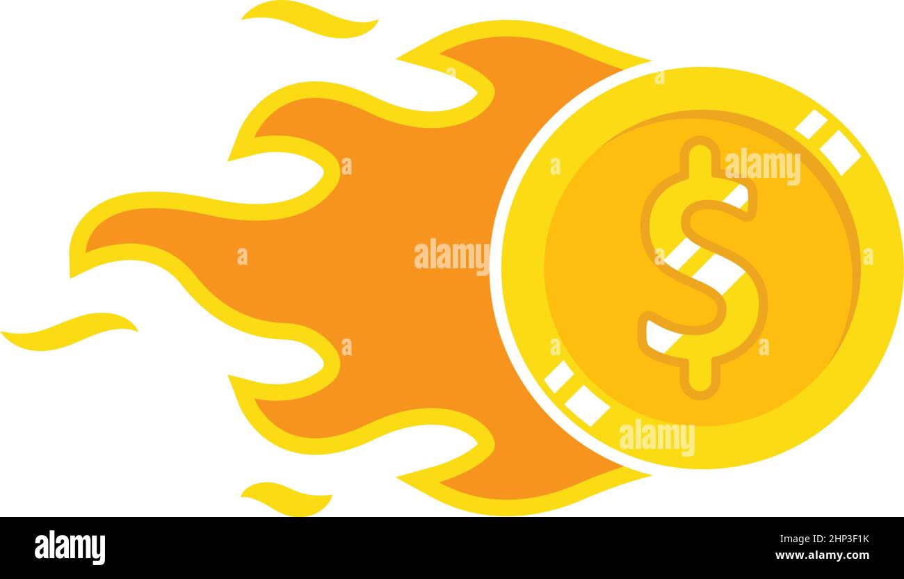 Brennende goldene Münze Geld Symbol Vektor-Illustration Stock Vektor