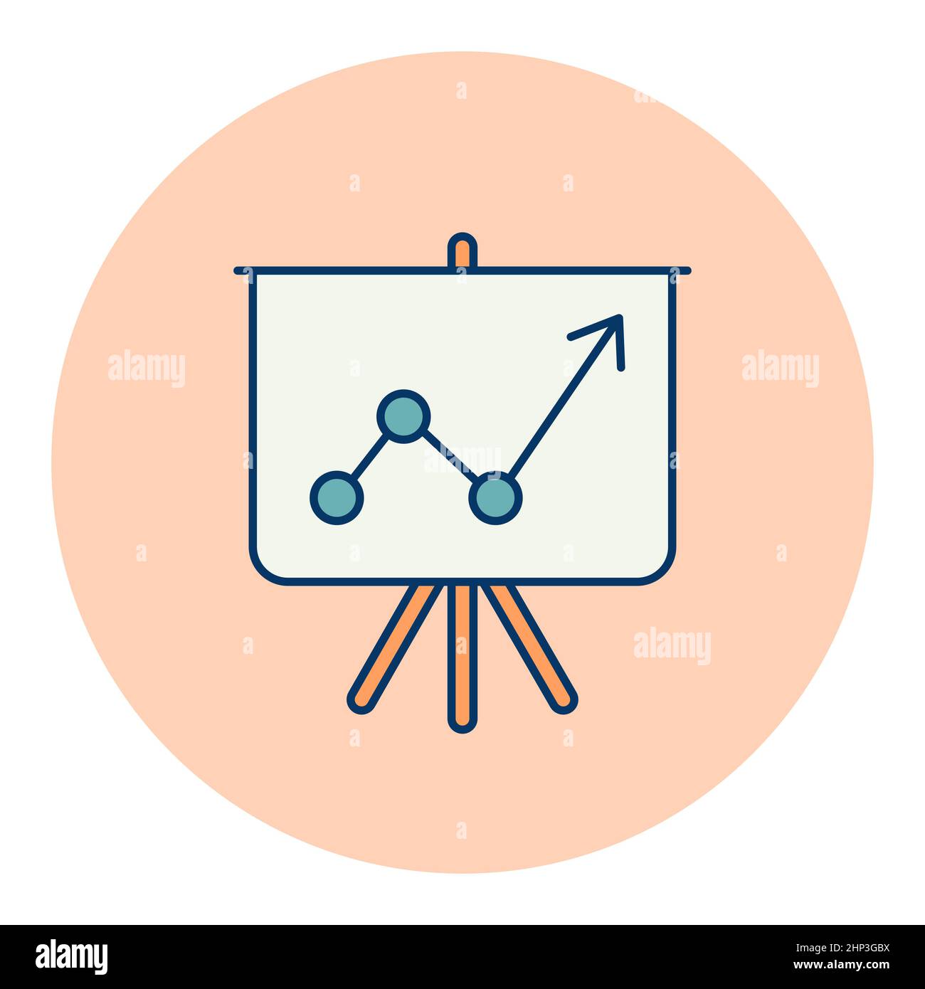 Flaches Symbol für Flipchart-Umrisse. Projektionsfläche mit einem Graphen. Geschäftszeichen. Graph-Symbol für Ihr Website-Design, Logo, App, UI. Vektorgrafik Stockfoto