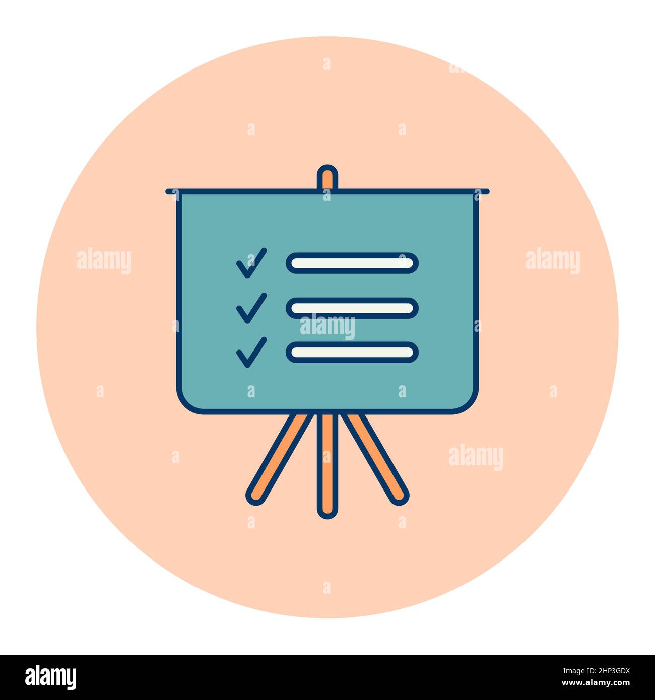 Statistiken im Trainingsboard umreißen flaches Symbol. Planungsschild. Unternehmen. Graph-Symbol für Ihr Website-Design, Logo, App, UI. Vektorgrafik, EP Stockfoto
