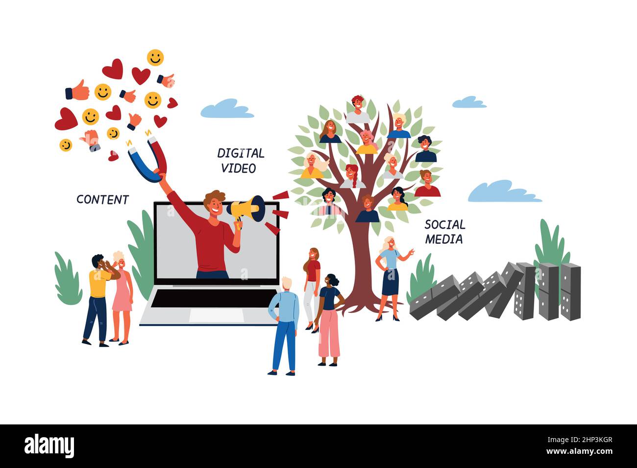 Geschäftskonzept des viralen und Social Media Marketing. Stock Vektor