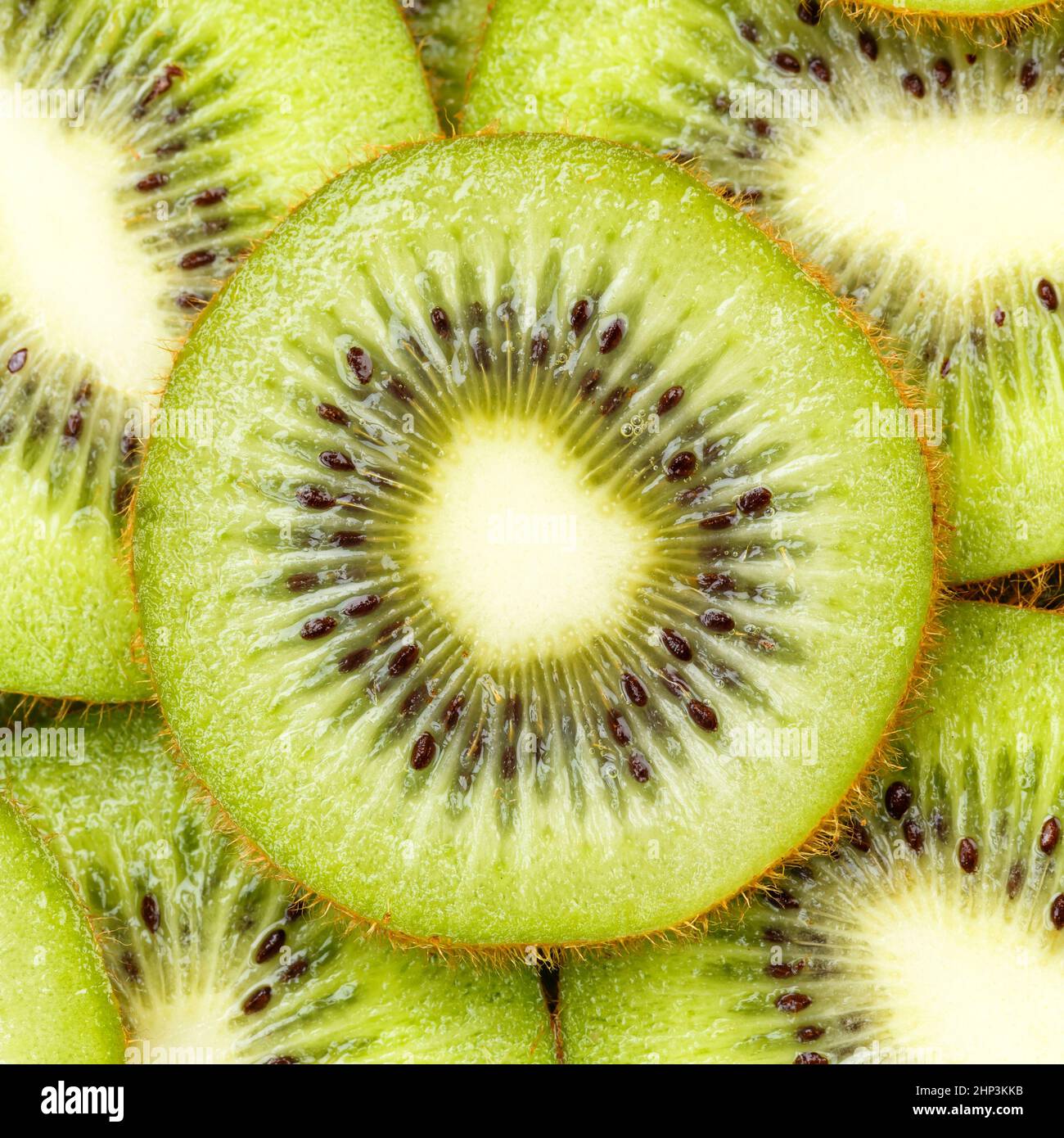 Kiwi Obst Kiwis Früchte Hintergrund Quadrat von oben frisch Stockfoto