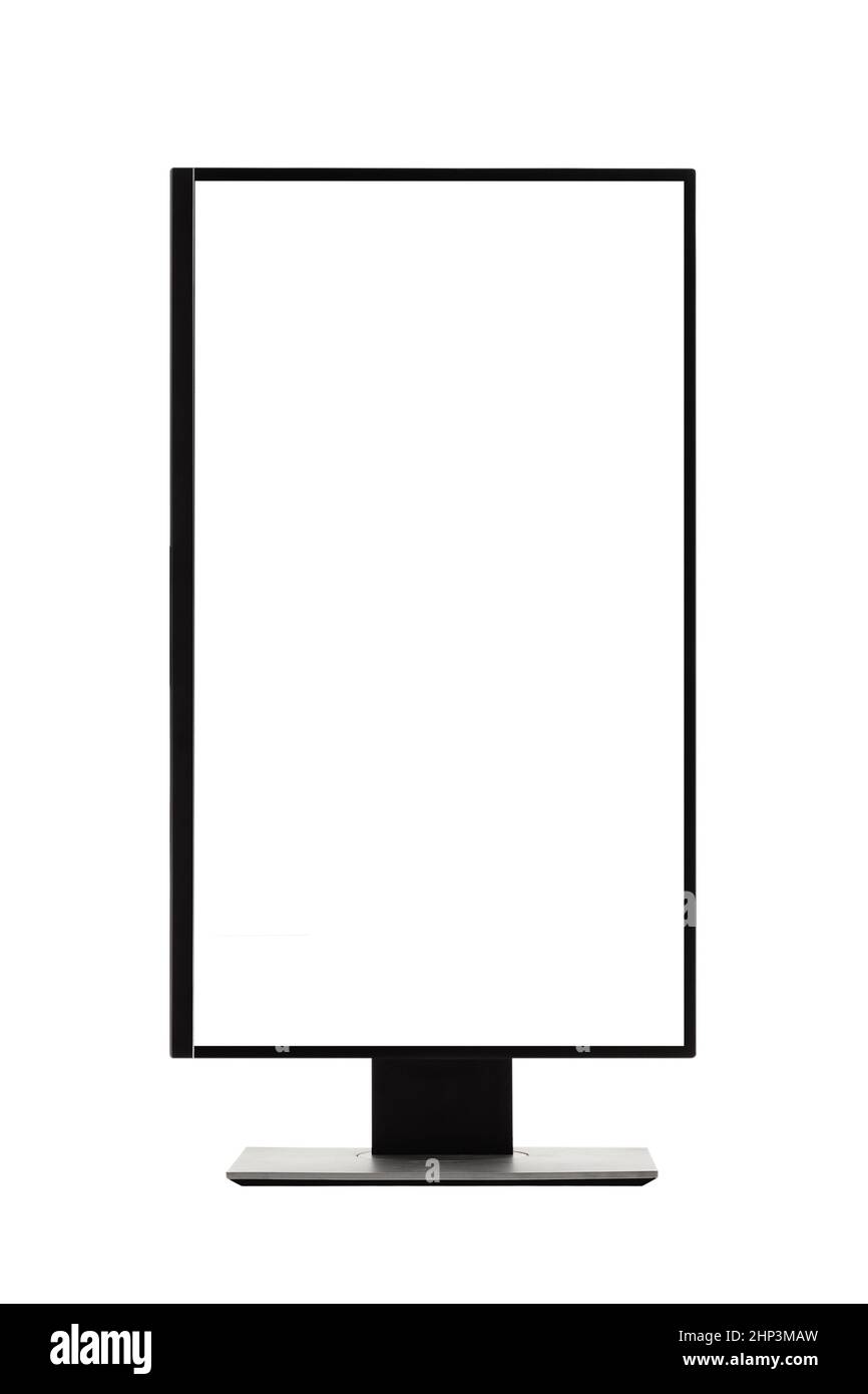 Computermonitor-Display zum Neigen, Schwenken, Schwenken im vertikalen Winkel isoliert auf weißem Hintergrund mit Beschneidungspfad Stockfoto