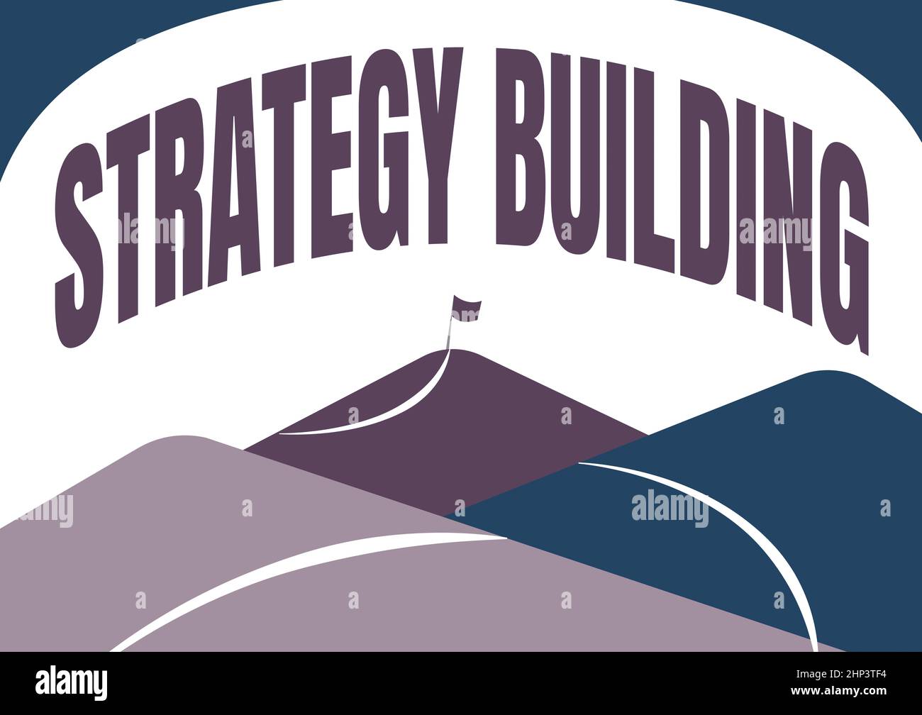 Konzeptionelle Darstellung Strategieaufbau, Konzept Bedeutung Nutzung des Kaufs und Erwerbs anderer Plattformen Mountain Range Drawing mit Road Leading to Rai Stockfoto