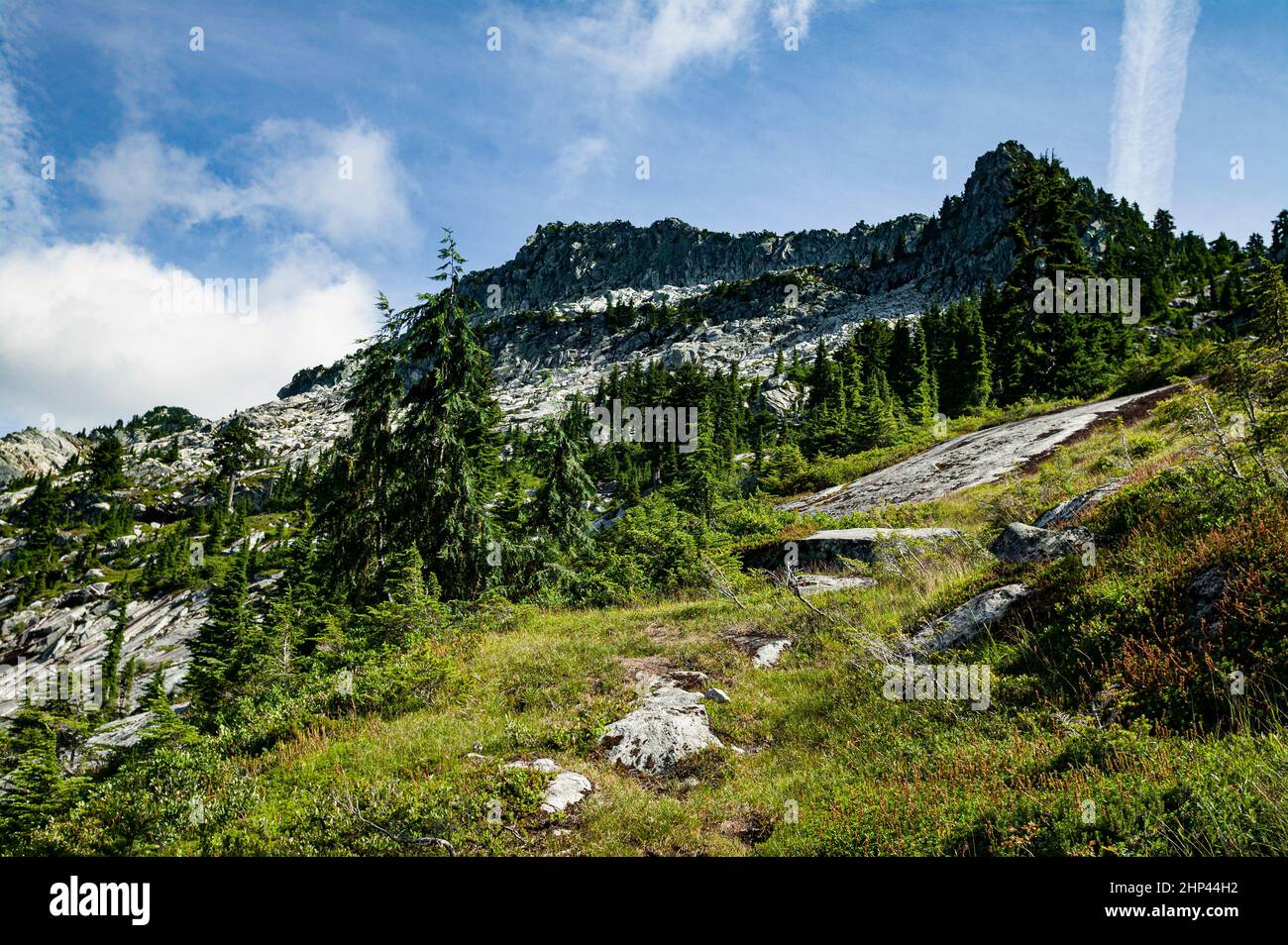 Der Weg auf Mt. Pilchuck, Staat Washington, wurde während der FDR-Präsidentschaft 1933 mit Arbeitskräften der NRA (National Recovery Administration) angezettelt Stockfoto