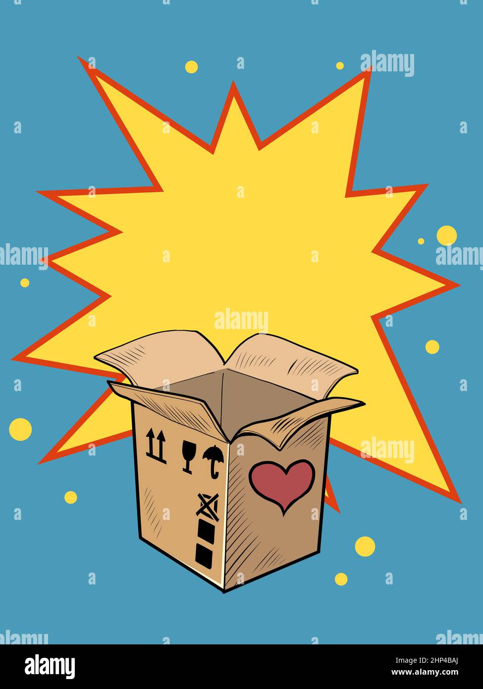 Leere Box öffnen valentine Überraschungsgruß, Liebe Romantik. Pop Art Retro Vektor Illustration 50s 60s Vintage Kitsch Style Stockfoto