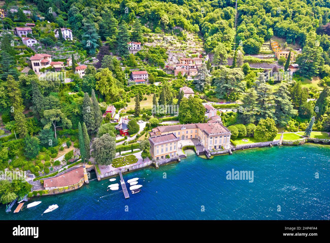 Stadt Torno Villen am Wasser auf Como See Luftbild, Lombardei Region von Italien Stockfoto