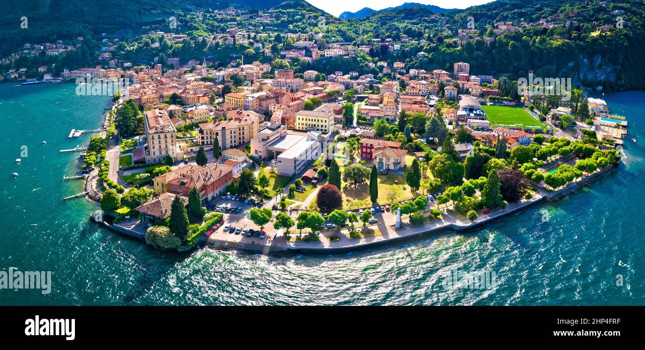 Menaggio, Comer See. Panorama-Luftaufnahme der Stadt Menaggio am Comer See, Lombardei Region von Italien Stockfoto