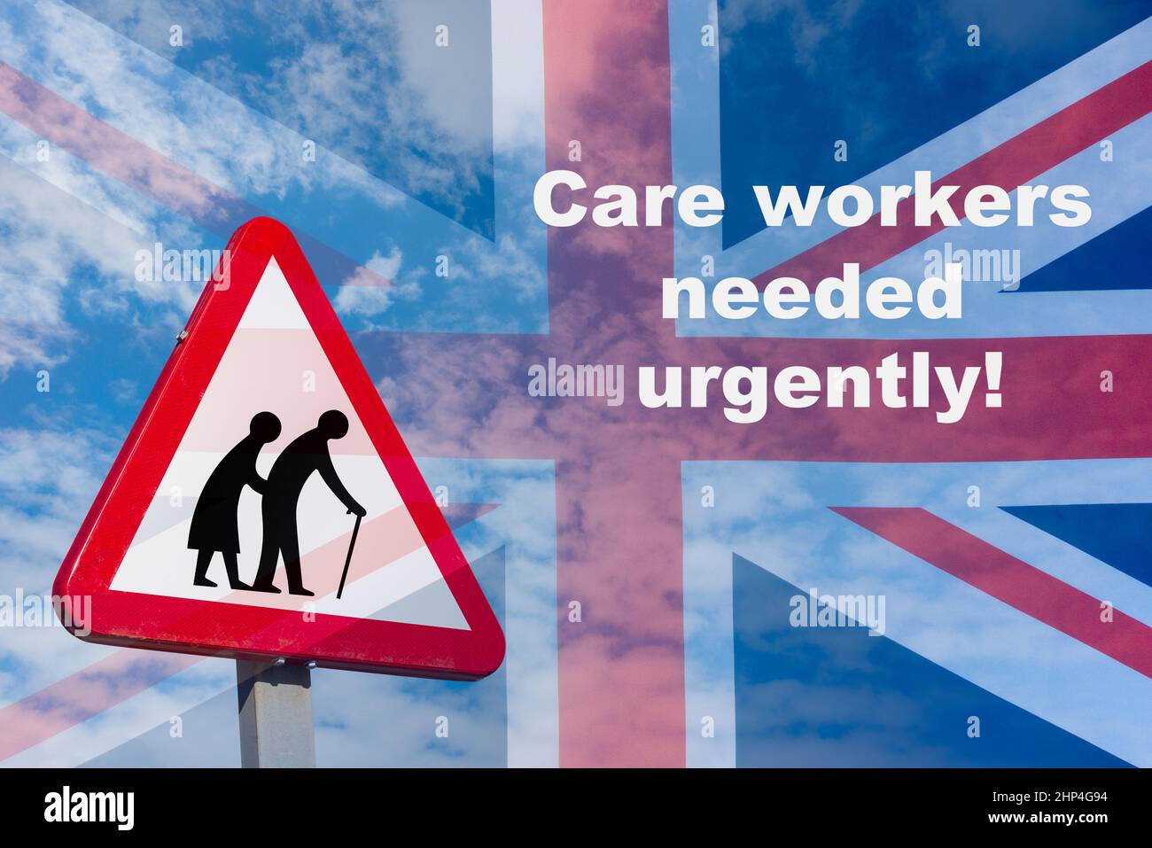Sozialfürsorge, Mangel an Pflegekräften, Altenpflege, Brexit... Konzept Stockfoto
