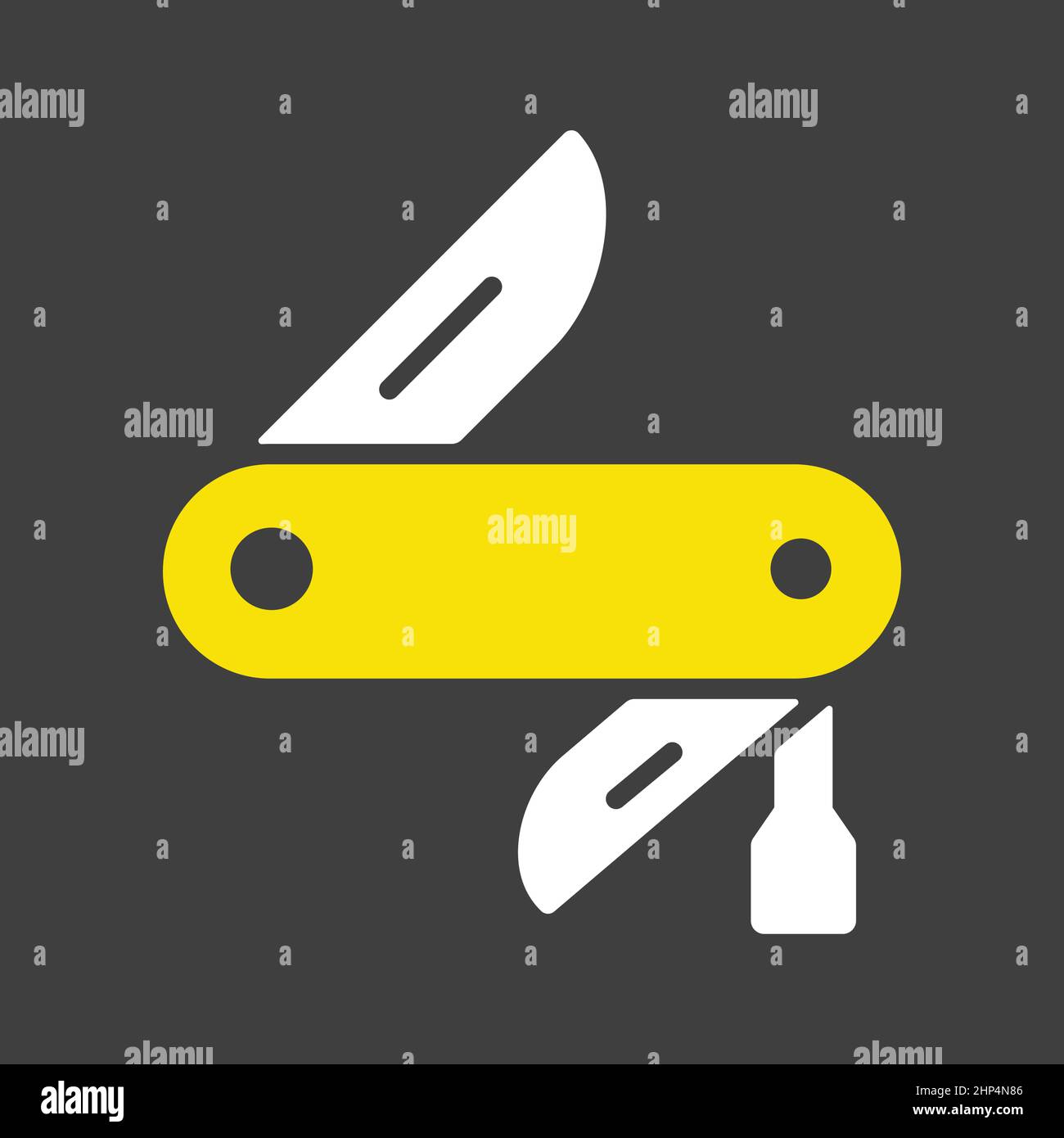 Jackmesser-Vektor-Symbol auf dunklem Hintergrund. Camping- und Wanderzeichen Stock Vektor