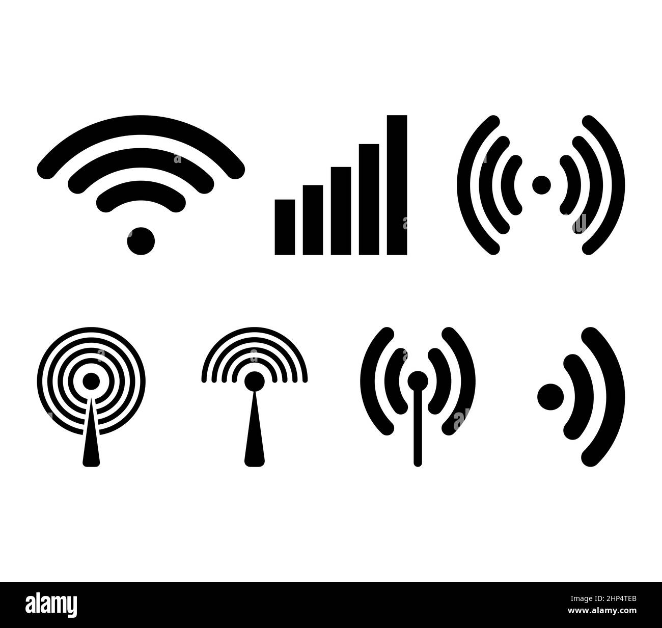 Funkwellen-Symbol. Sammlung von Symbolen für Netzwerkübertragung. Vektorgrafik auf Weiß isoliert. Stock Vektor