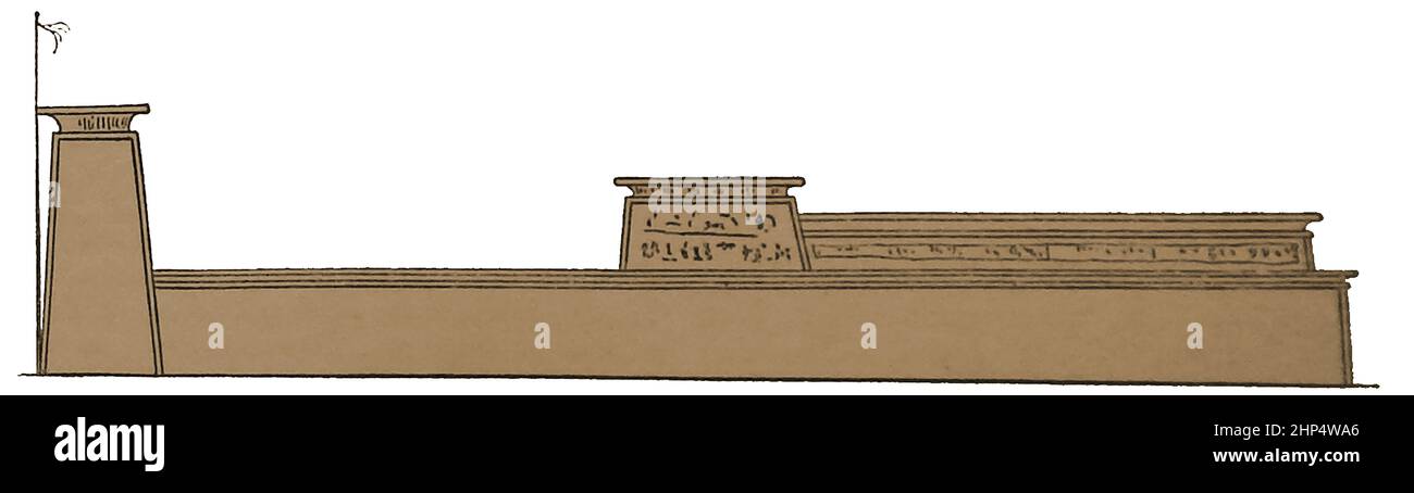 Eine Skizze aus dem späten 19th. Jahrhundert, die die Seitenaufhebung des Ptolomäischen Tempels bei Edfou zeigt Stockfoto