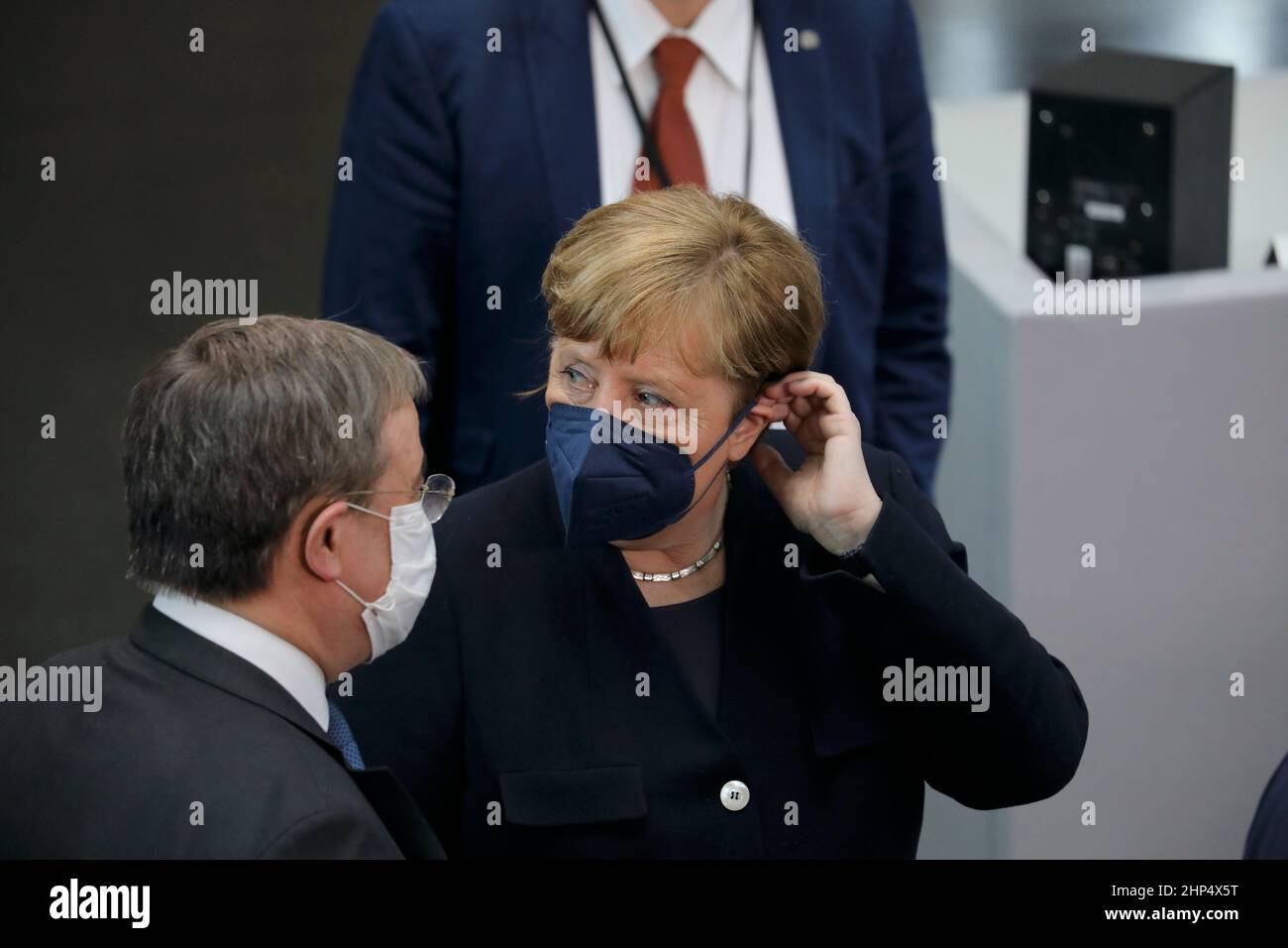 Berlin, 13. Februar 2022. Dr. Angela Merkel, die ehemalige Bundeskanzlerin, bei der Wahl des deutschen Bundespräsidenten. Stockfoto