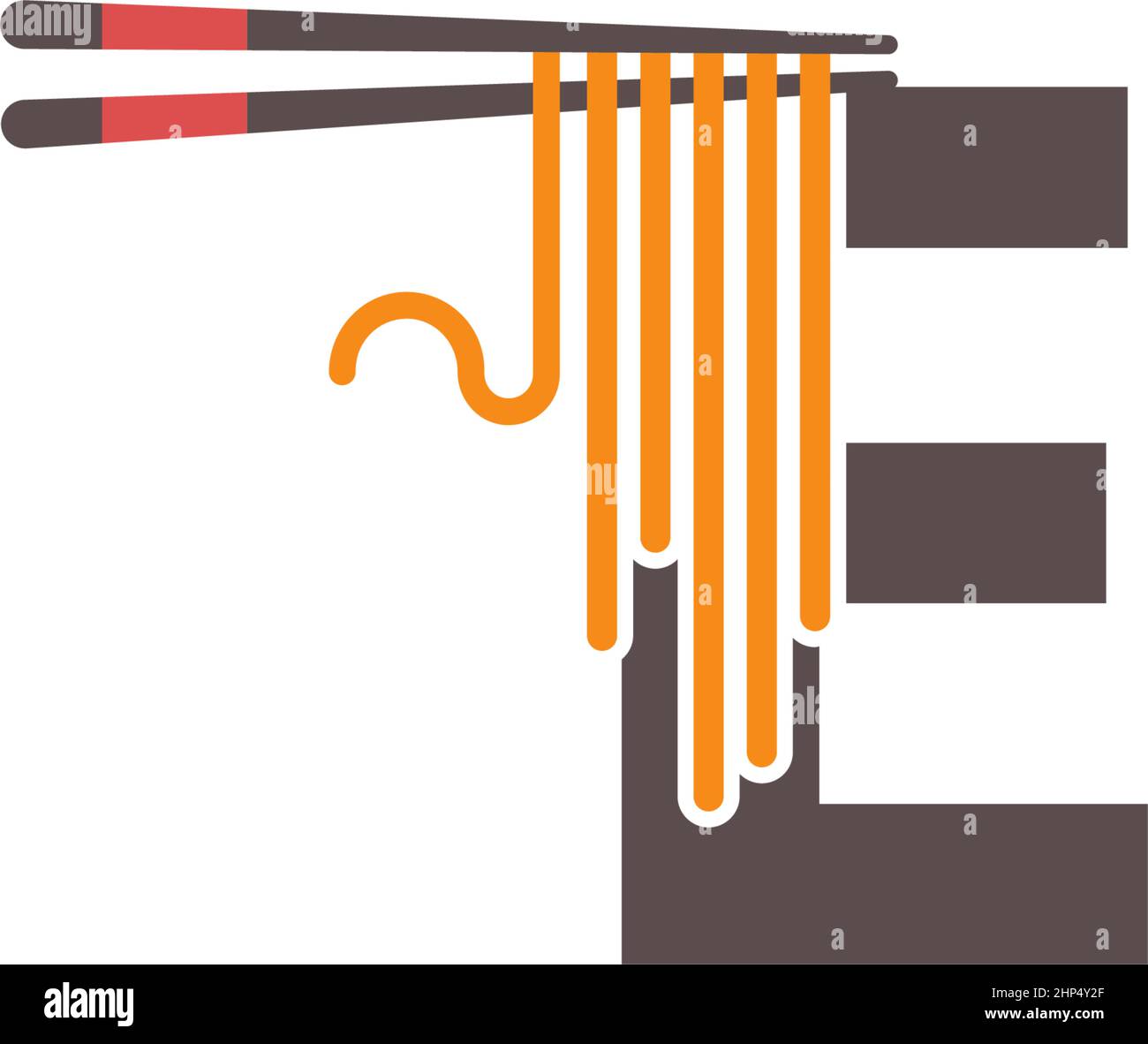 Buchstabe E mit Essstäbchen und Nudel-Icon-Logo Stock Vektor