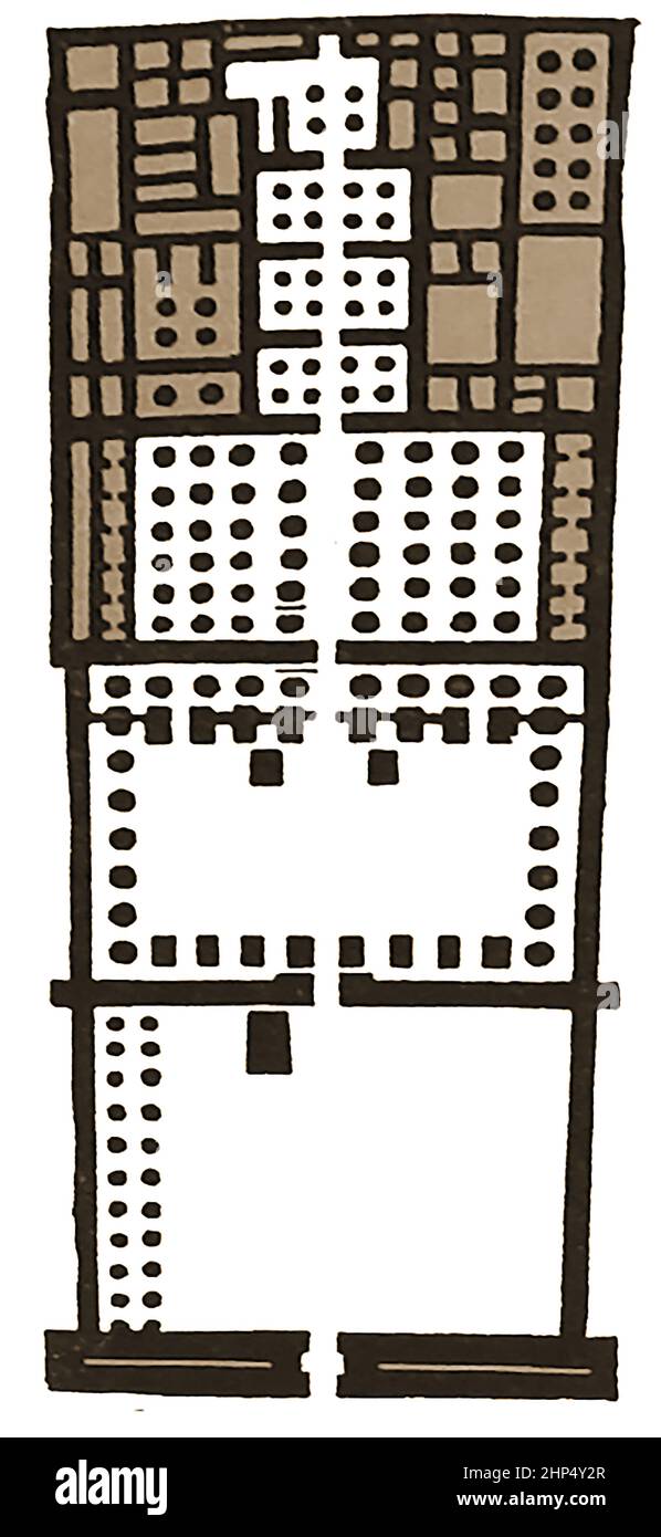 Eine Illustration aus dem späten 19th. Jahrhundert, die einen Plan des Memnoniums in Thebes zeigt (der griechische Name für die altägyptische Stadt Waset und jetzt), dessen Ruinen Teil der modernen Stadt Luxor sind. Stockfoto
