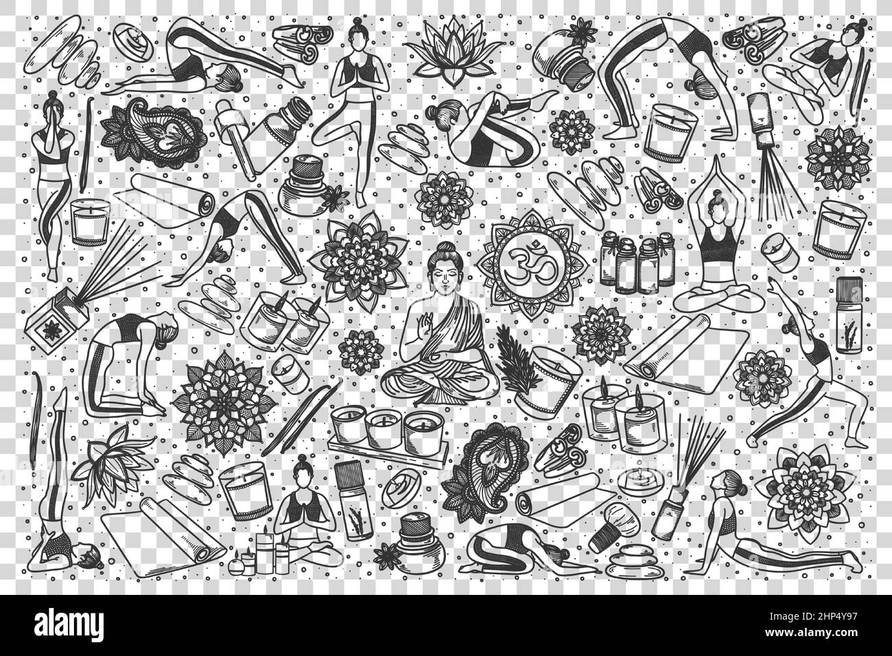 Yoga-Doodle-Set Stock Vektor
