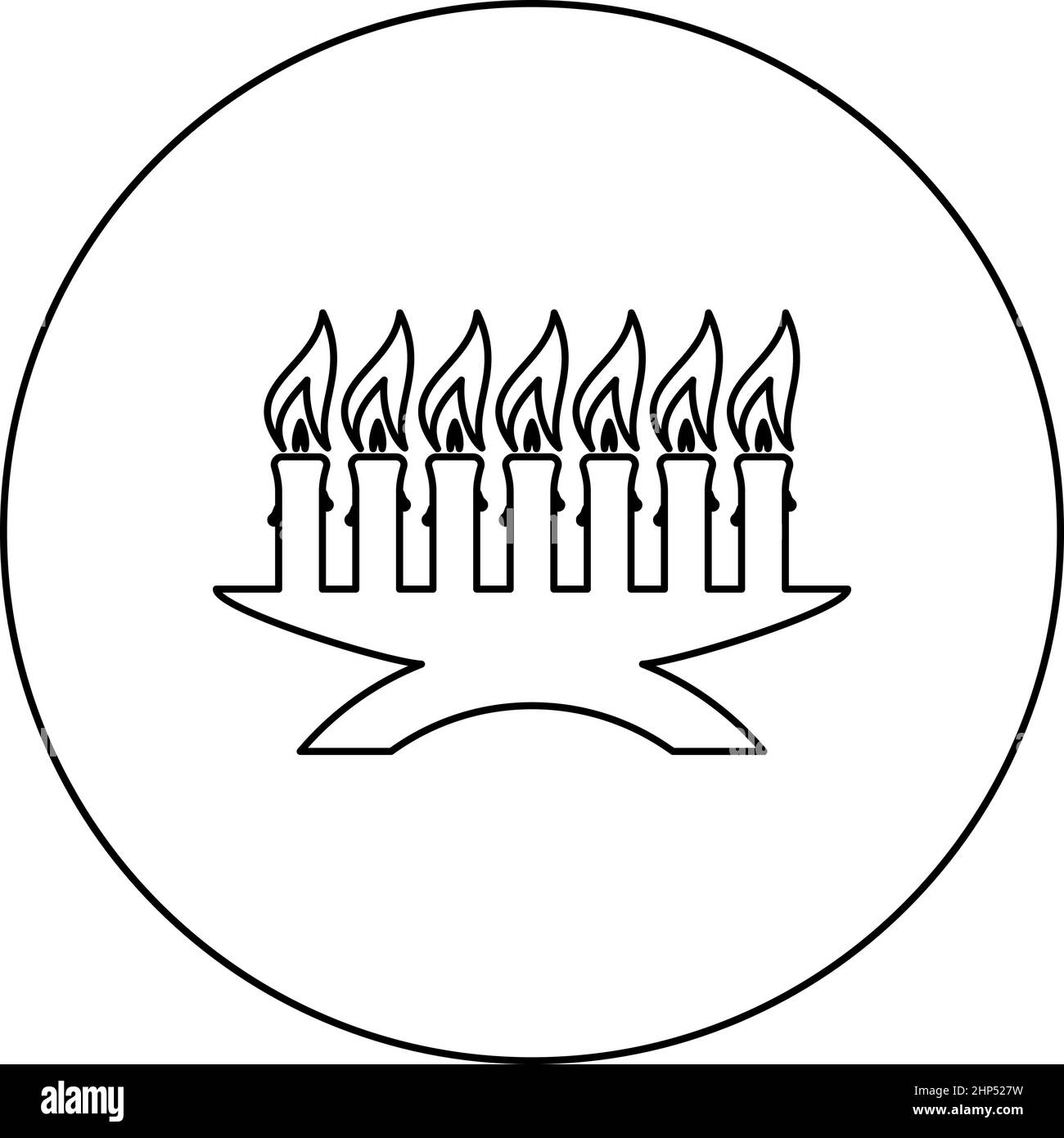 Kwanzaa Kerzen glühenden afrikanischen Urlaub Sieben Kerze auf Kerzenständer amerikanischen ethnischen kulturellen Urlaub Symbol im Kreis runden schwarzen Farbe Vektor Illustration solide Kontur Stil Bild Stock Vektor