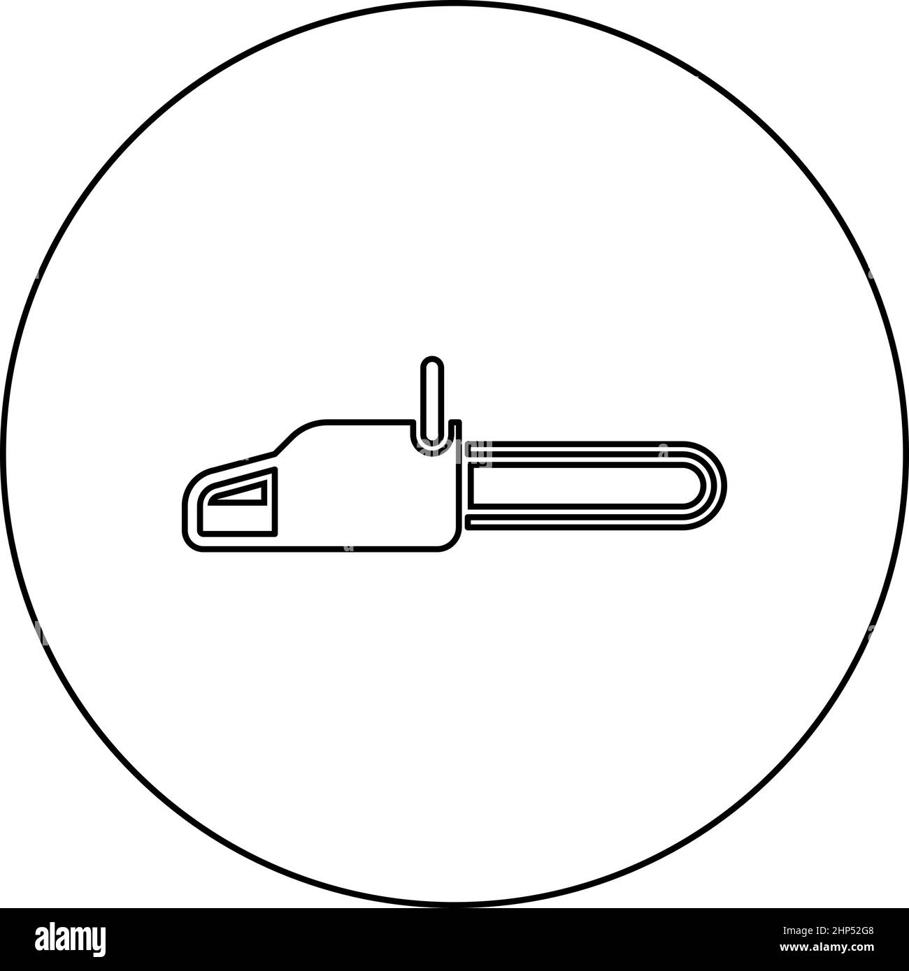 Kettensäge Benzinkettensäge Symbol für das Lumberjack-Werkzeug im Kreis rund schwarz Farbe Vektor-Abbildung solide Kontur Stil Bild Stock Vektor