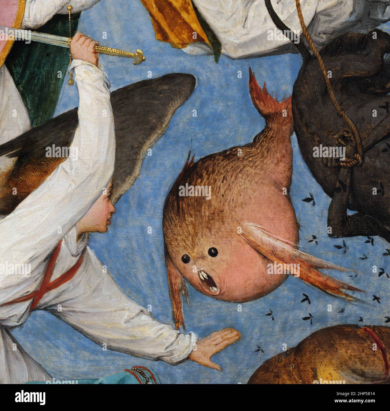Pieter Bruegel der Ältere, Detail aus dem Fall der Rebellengel, ein Engelkampf gegen einen Monsterdämon; 1562; Öl auf Eichenholzplatte, Königliche Museen von F Stockfoto