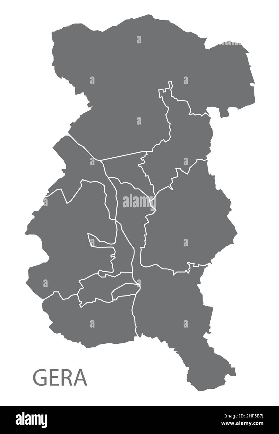 Moderner Stadtplan - Gera Stadt Deutschland mit Bezirken grau DE Stock Vektor