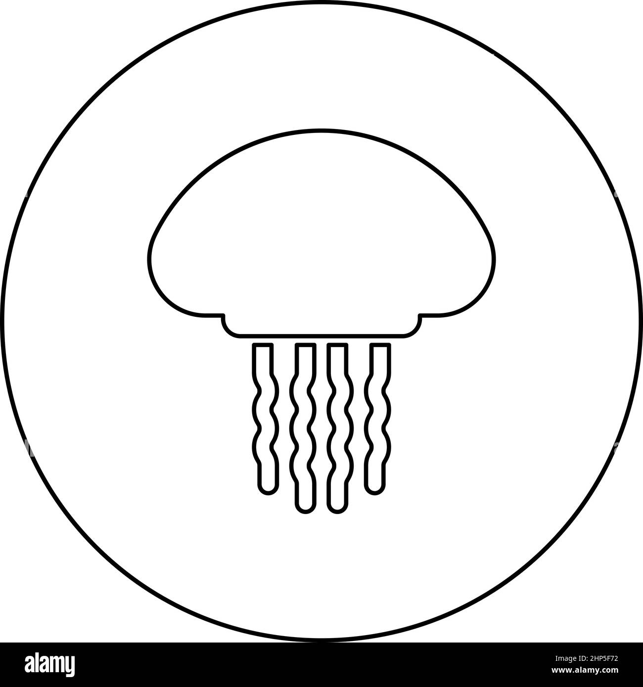 Quallen medusa marine Tier Unterwasser-Symbol im Kreis rund schwarz Farbe Vektor Illustration solide Umriss Stil Bild Stock Vektor