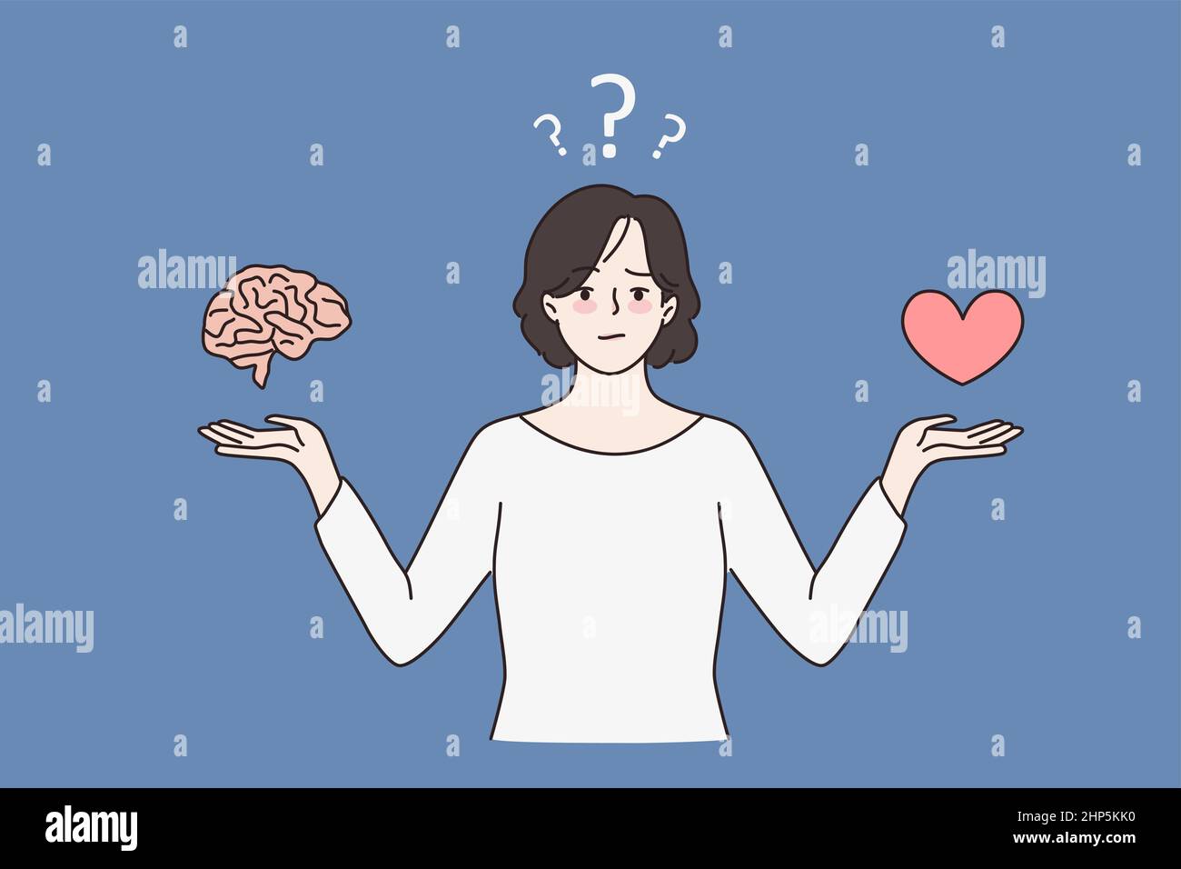 Unsicher Frau wählen zwischen Gehirn und Herz Stock Vektor