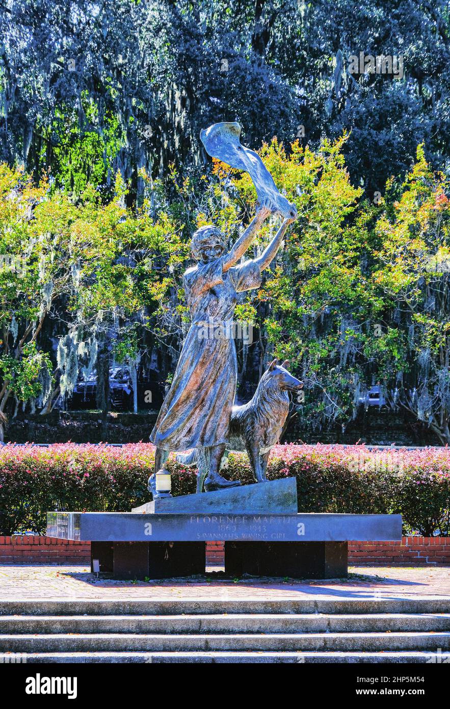 Waving Girl Statue in Savannah Stockfoto