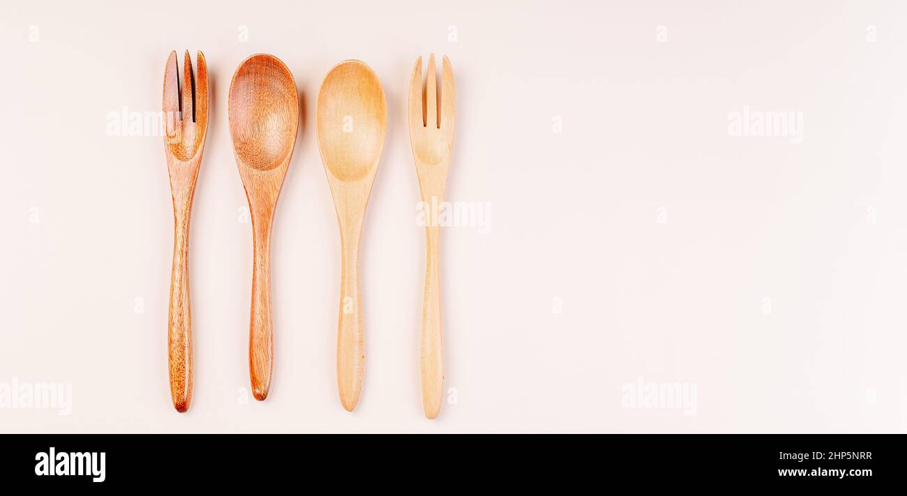 Set aus umweltfreundlichen Bambus essen, Holzbesteck.Zero Abfall Reisen set.Wooden Besteck für wiederverwendbare use.Environmental Protection Concept.Made of Stockfoto
