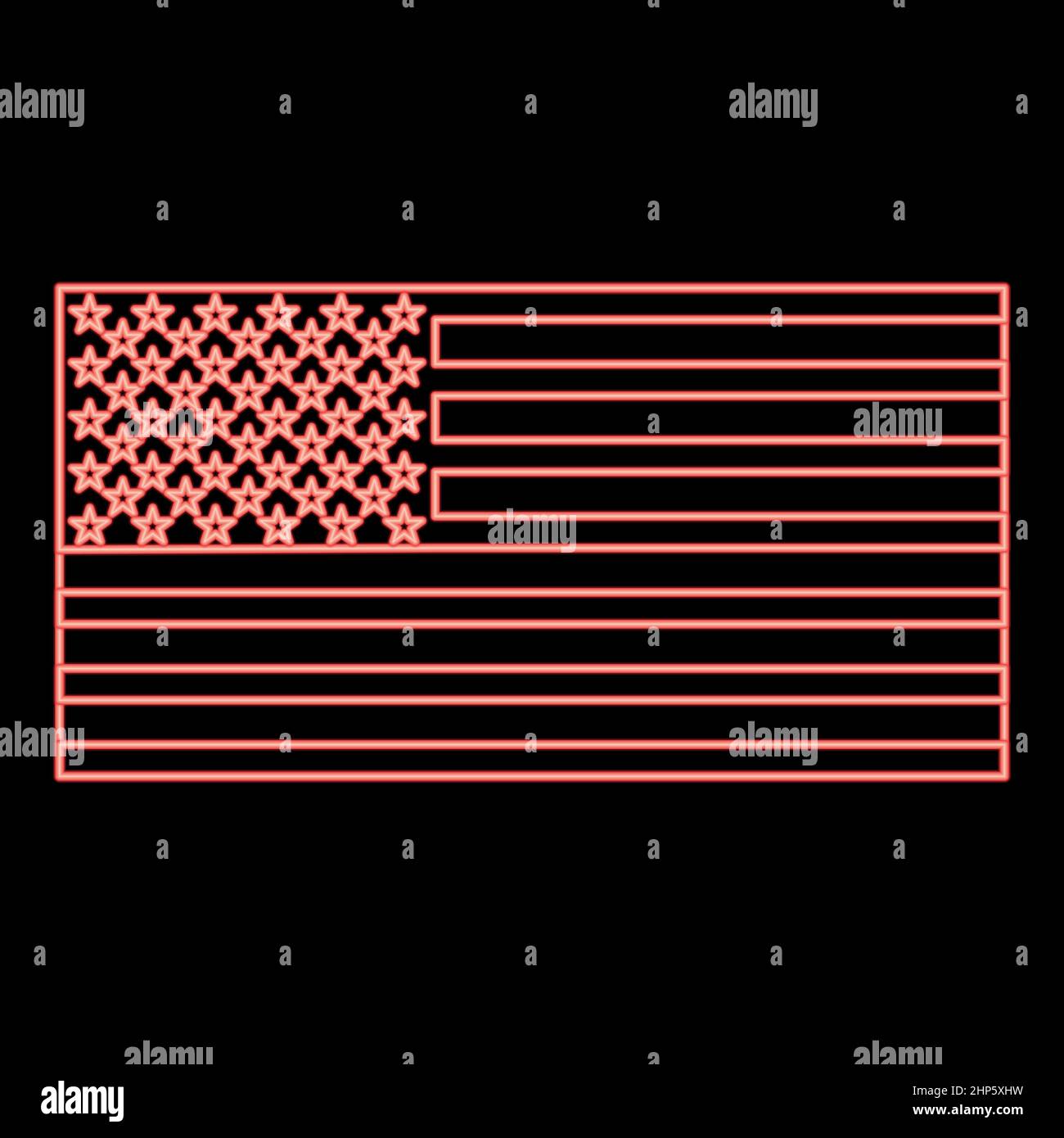 Neon amerikanische Flagge Symbol schwarze Farbe im Kreis rot Farbe Vektor Illustration flachen Stil Bild Stock Vektor