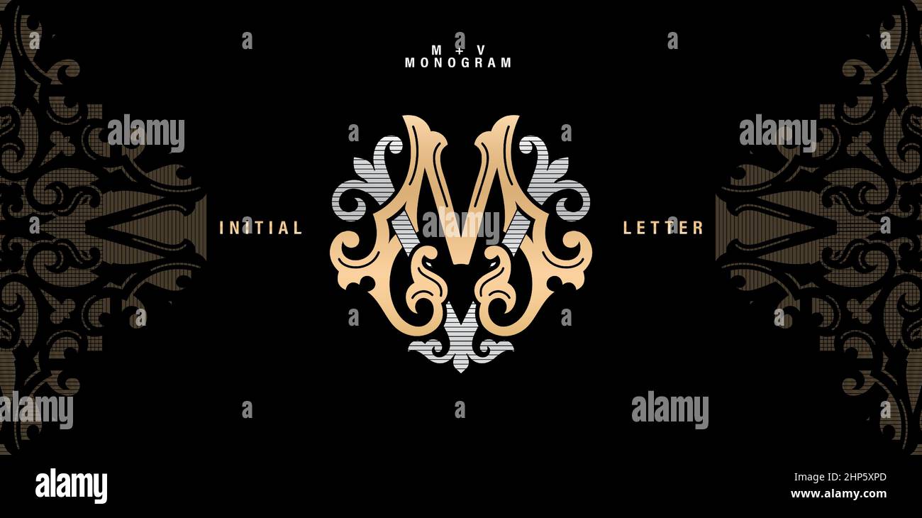 VM Monogramm klassischen Stil, MV Initial Hochzeit des minimalistischen Modells, Eleganz für Einladung, Buchdruck, Schmuck, Boutique und kreative Vorlagen. Stock Vektor