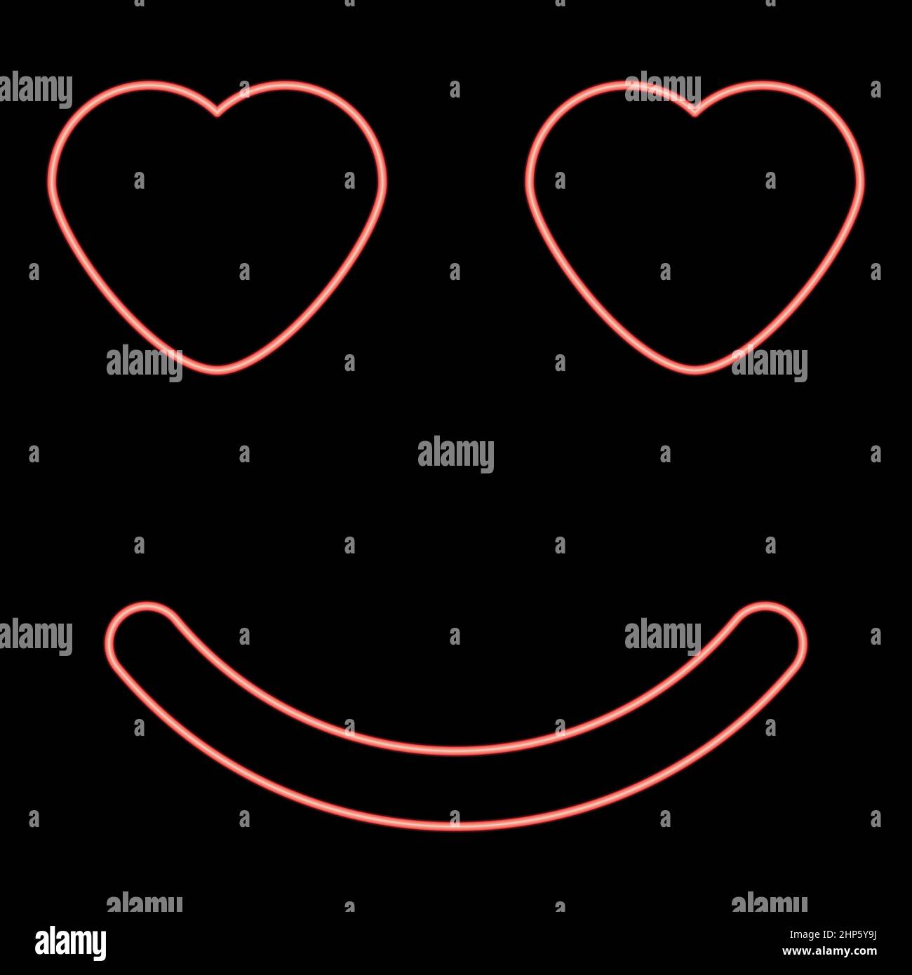 Neon Lächeln mit Herz Augen rot Farbe Vektor Illustration flachen Stil Bild Stock Vektor
