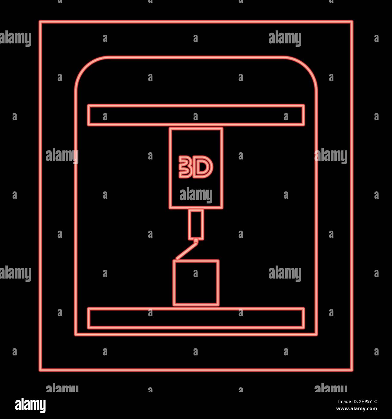 Neon 3D Drucker rot Farbe Vektor Illustration flache Stil Bild Stock Vektor