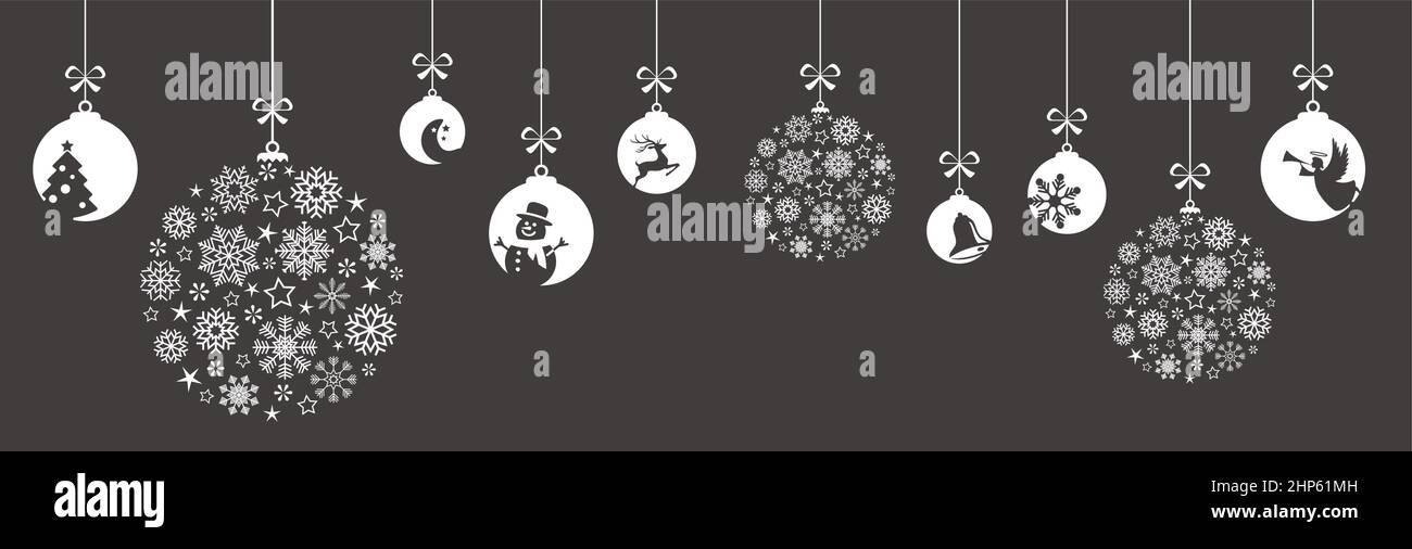 Hängende Kugeln für die weihnachtszeit mit Schneeflocken Stock Vektor