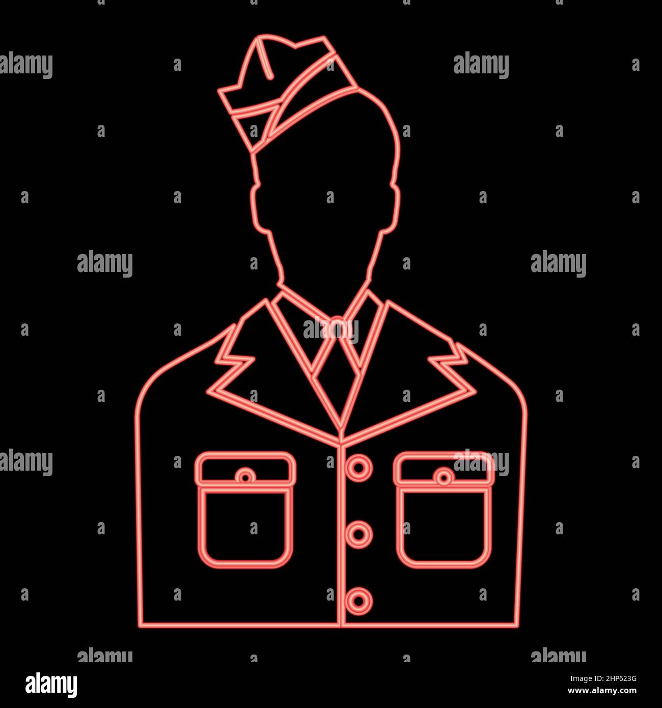 Neon Veteran oder Soldat der amerikanischen Armee rot Farbe Vektor Illustration flachen Stil Bild Stock Vektor
