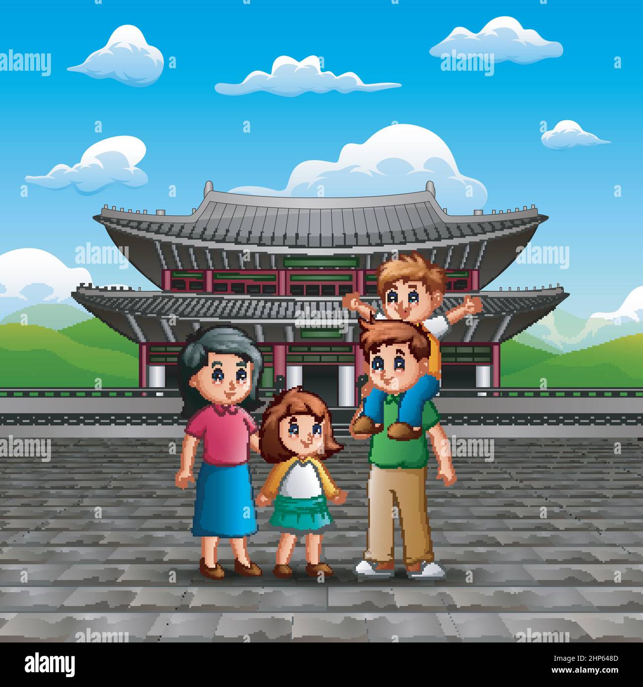 Urlaub mit der Familie im Changdeokgung Palace Stock Vektor