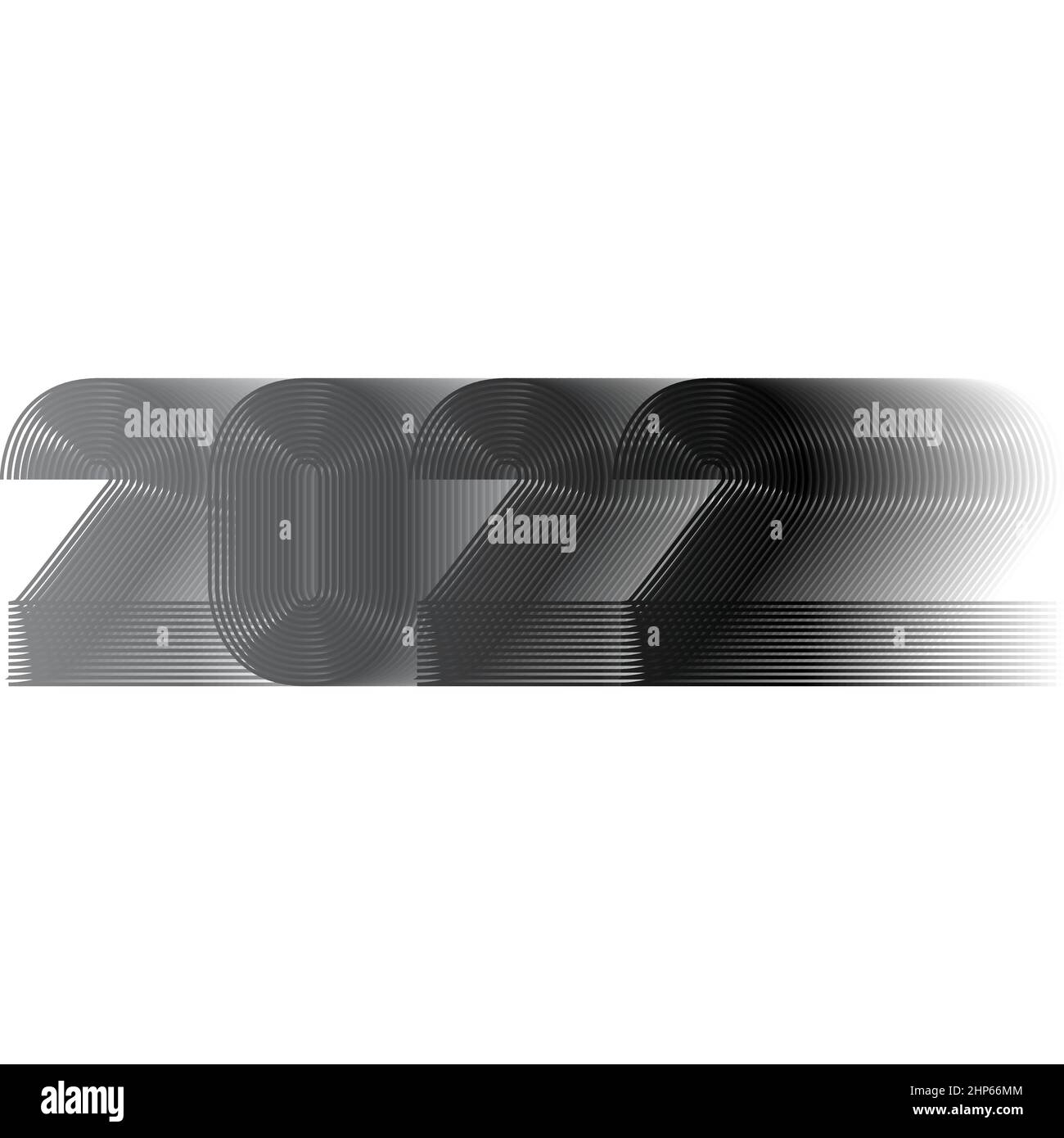 2022 Frohes neues Jahr. Abstrakte geometrische Cover Design Hintergrund. 3D dimensionale 2022 Zahlen in dünnen Linien gestreift Stil Vektor-Illustration. Banner, Etikett, Flyer, Poster. Schwarz weiß isoliert Stock Vektor